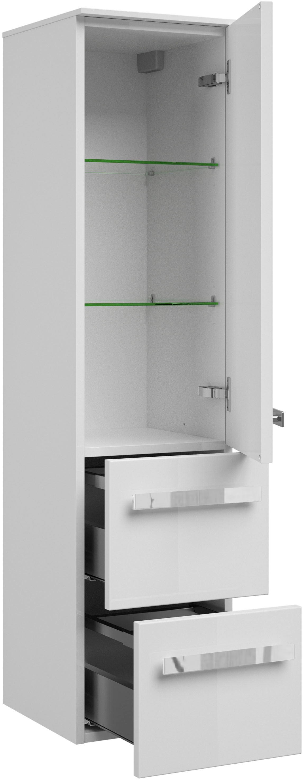Saphir Midischrank »Serie 4005 Badschrank 30cm breit, 1 Tür, 2 Schubladen, inkl Türdämpfer«, 2 Glas-Einlegeböden, Badezimmer-Midischrank 121 cm hoch, 33 cm tief