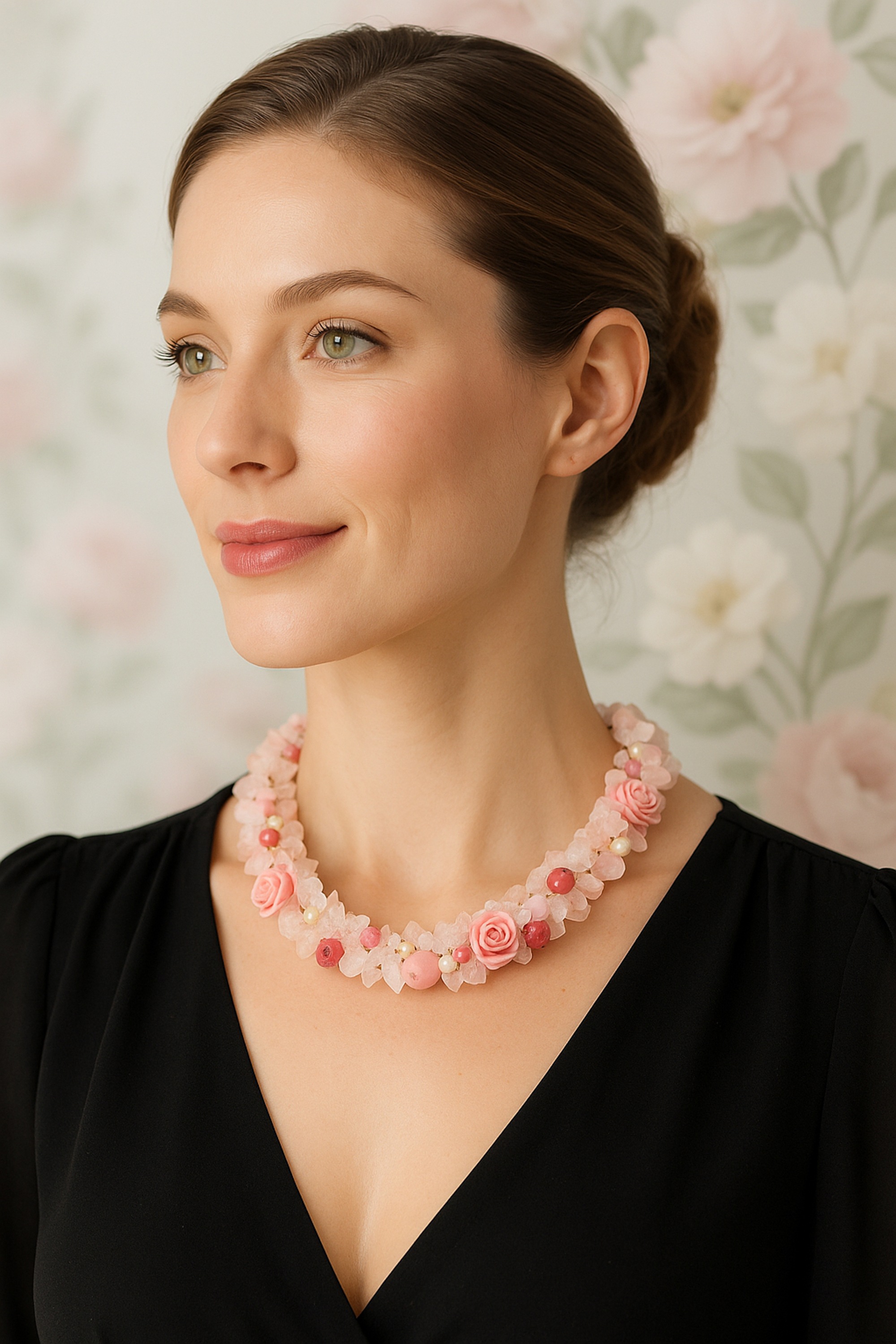 Thumbnail - COLLEZIONE ALESSANDRO Kette mit Anhänger "Rosalia" Romantisches Blütendesign mit Glassteinen