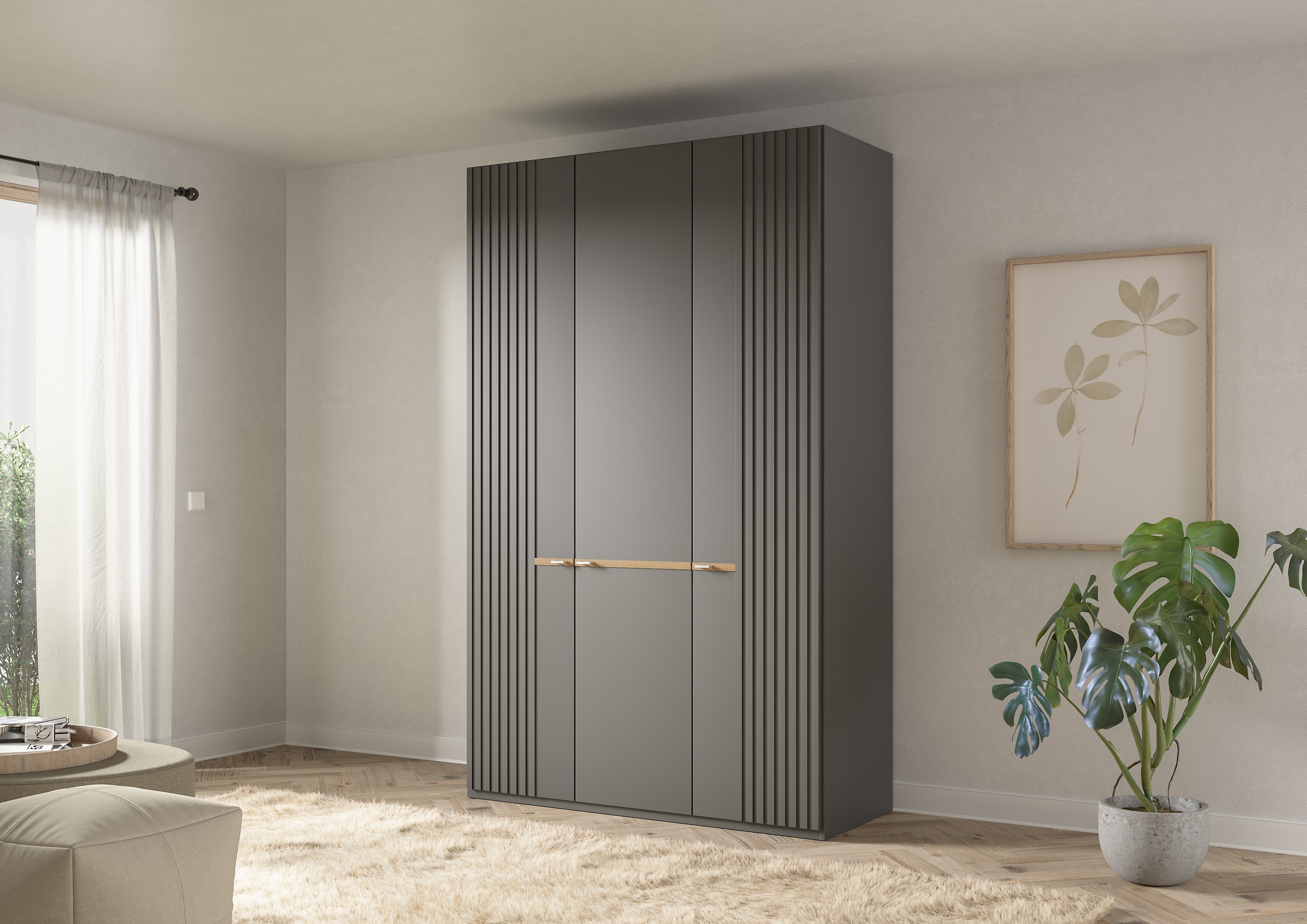 Musterring Drehtürenschrank »Isabelle« Lamellen in Korpusfarbe, Griffe in silber, versch. Größen und Farben