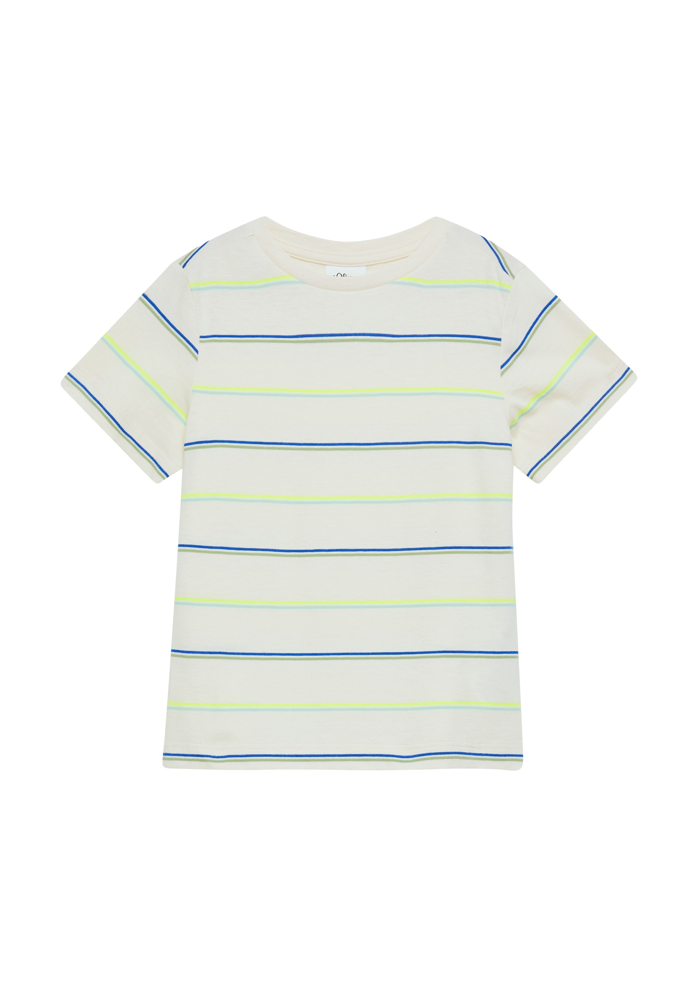 T-Shirt S.OLIVER JUNIOR, Jungen, Gr. 92/98, beige stripe, Jersey, Obermaterial: 98% Baumwolle, 2% Polyester, gestreift, normal hüftbedeckend, Rundhals, abgesteppte Kante, Shirts T-Shirt, Gerade, bequeme Passform 2