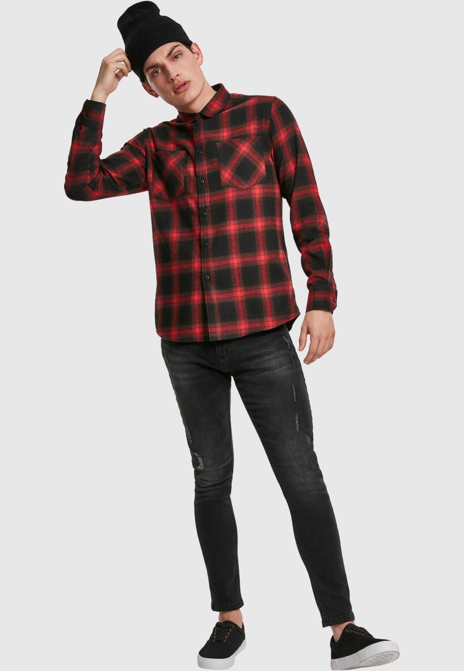URBAN CLASSICS Kurzarmshirt »Urban Classics Herren Checked Flanell Shirt 6«, (1 tlg.)
