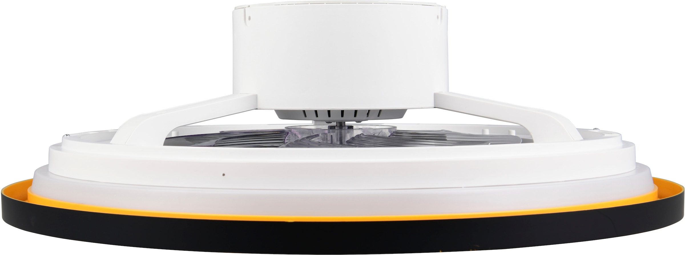 REALITY Leuchten LED Deckenleuchte »VARPULA mit Ventilator, oszillierender Deckenventilator +Licht 28W LED« LED-Board 1 Stk. Farbwechsler | warmweiß - kaltweiß 6 Stufen Ventilator, CCT LED dimmbar Fernbedienung Schirm schwarz-gold