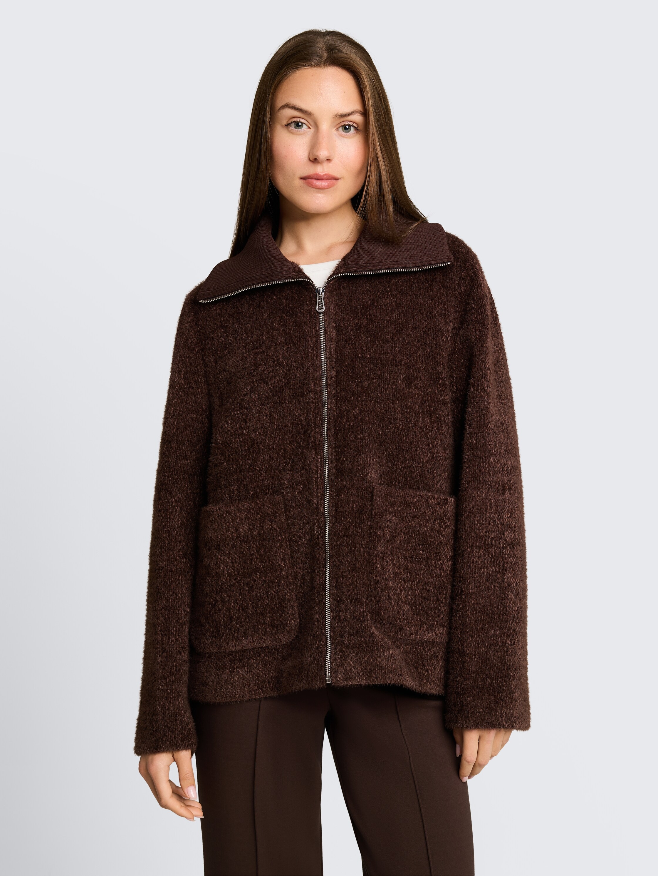 TOM TAILOR Strickfleecejacke ohne Kapuze mit Strick-Struktur und großem Kragen