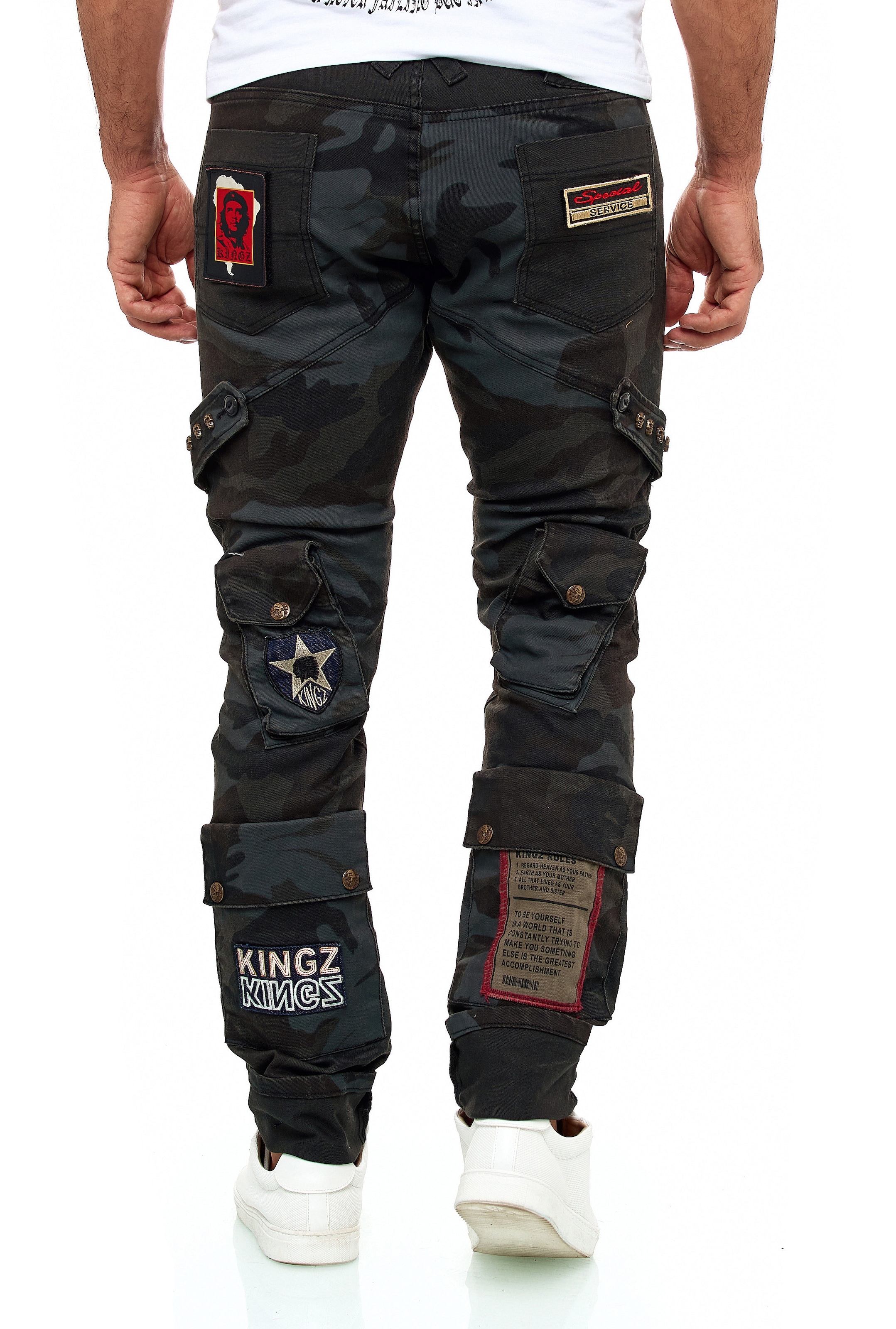 KINGZ Bequeme Jeans, im stylischen Military-Look