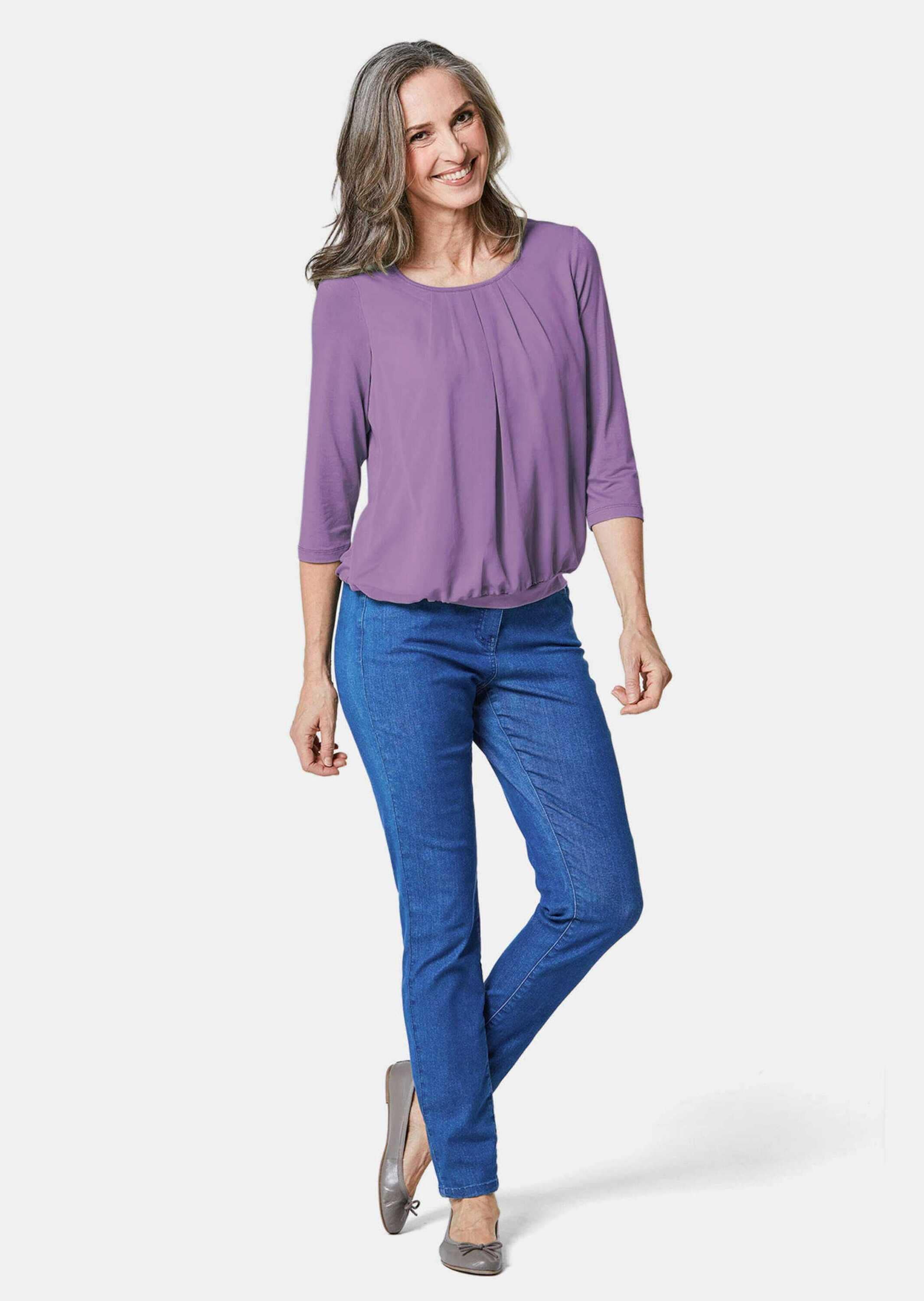 GOLDNER Kurzarmbluse »Kurzgröße Chiffon-Shirt mit 3/4-Arm, Rundhals« keine/nicht relevant