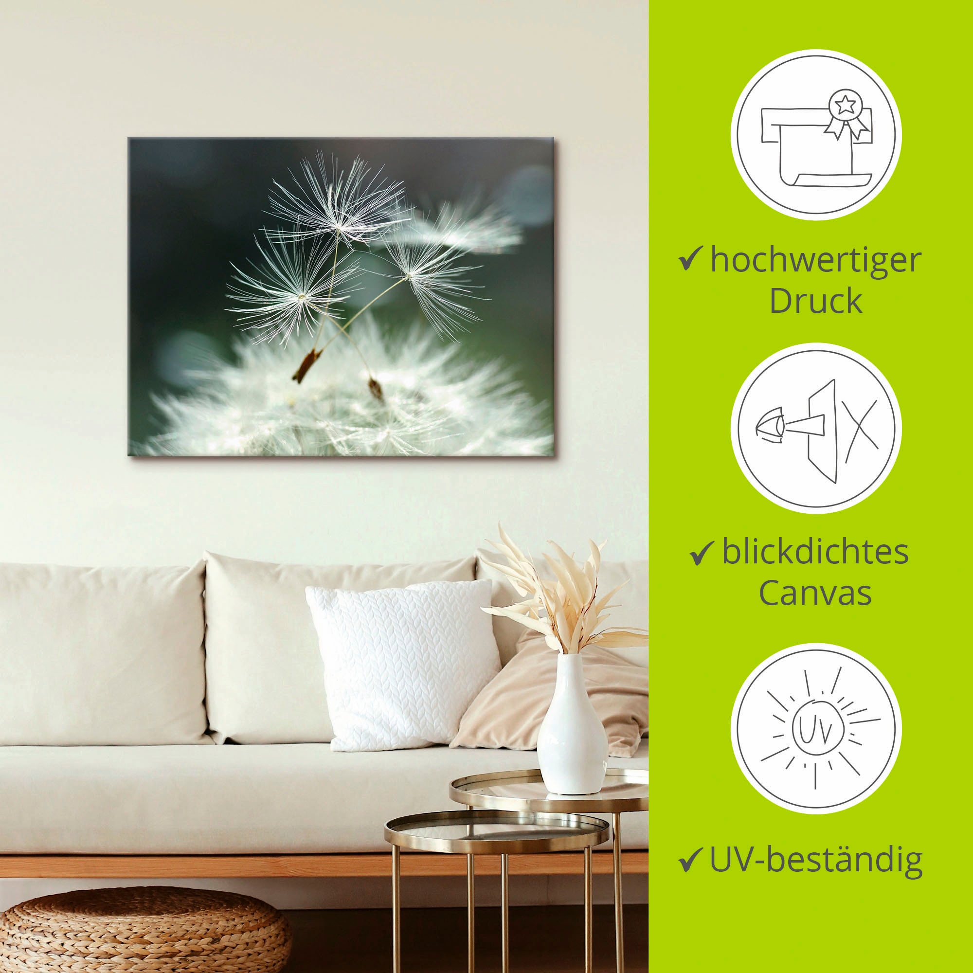 Artland Wandbild »Pusteblume Facility«, Blumen, (1 St.), als Alubild, Outdoorbild, Leinwandbild, Poster, Wandaufkleber