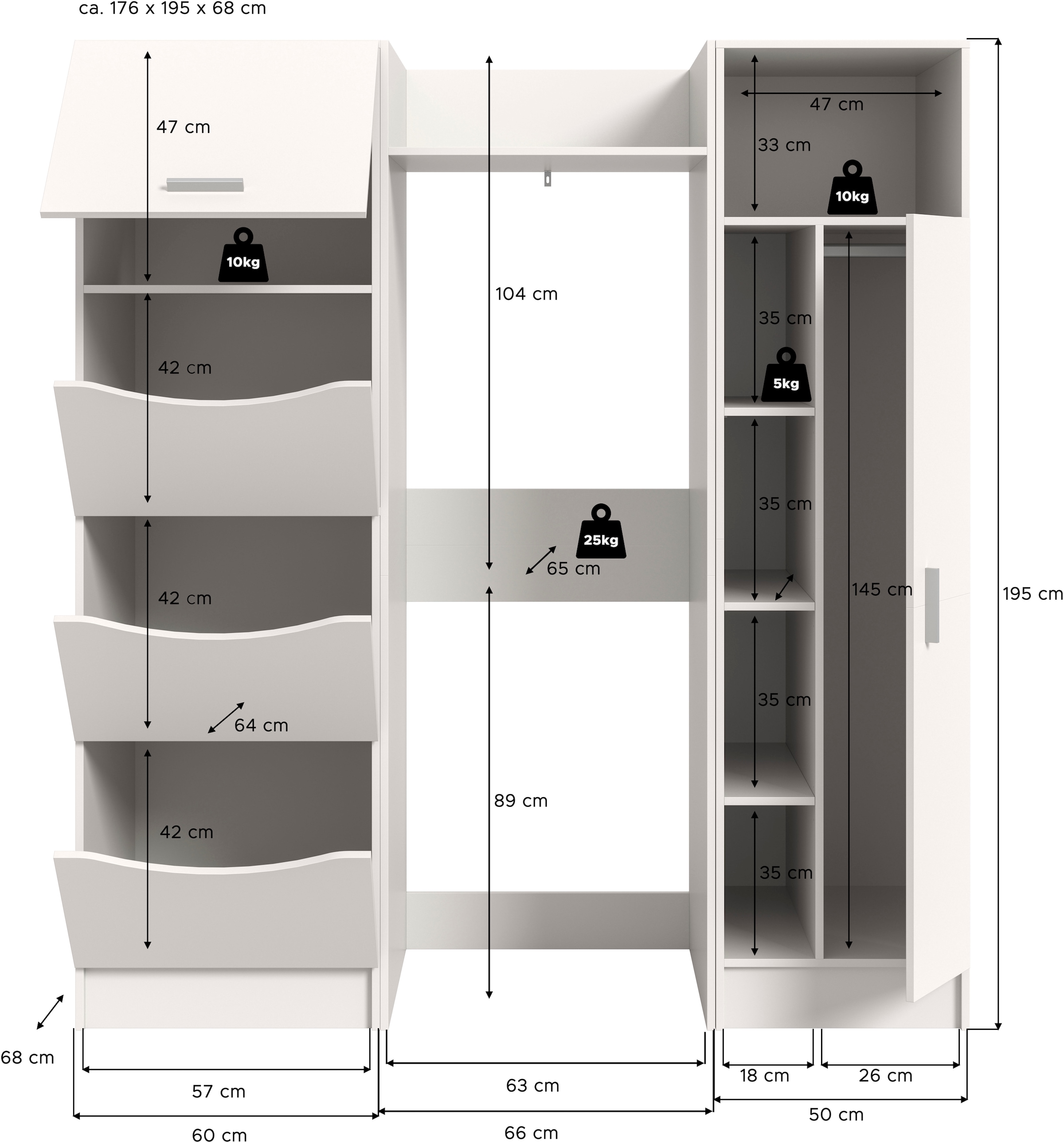 welltime Badmöbel-Set »FALAS, TOPSELLER!, 3-teilig, Hauswirtschaftsraum Set, Breite 176 cm«, (Set, 3 St., 1x Wäscheschrank, 1x Waschmaschinenumbauschrank, 1x Mehrzweckschrank), Kombination, Waschmaschinenumbau, Waschmaschinenschrank, Wäschekammer