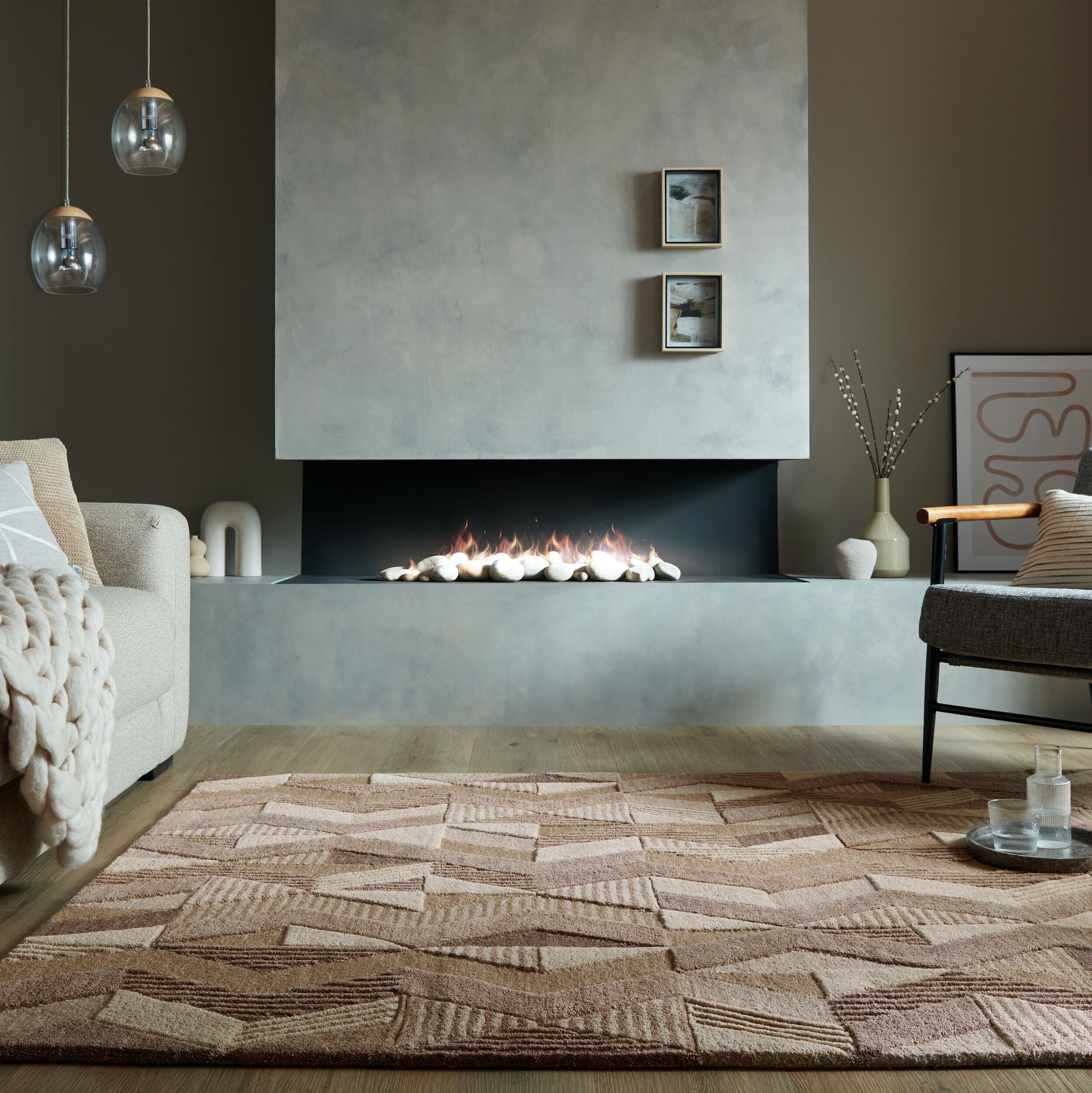 FLAIR RUGS Wollteppich »Asher«, rechteckig, 10 mm Höhe, Geometrischer moderner Wollteppich