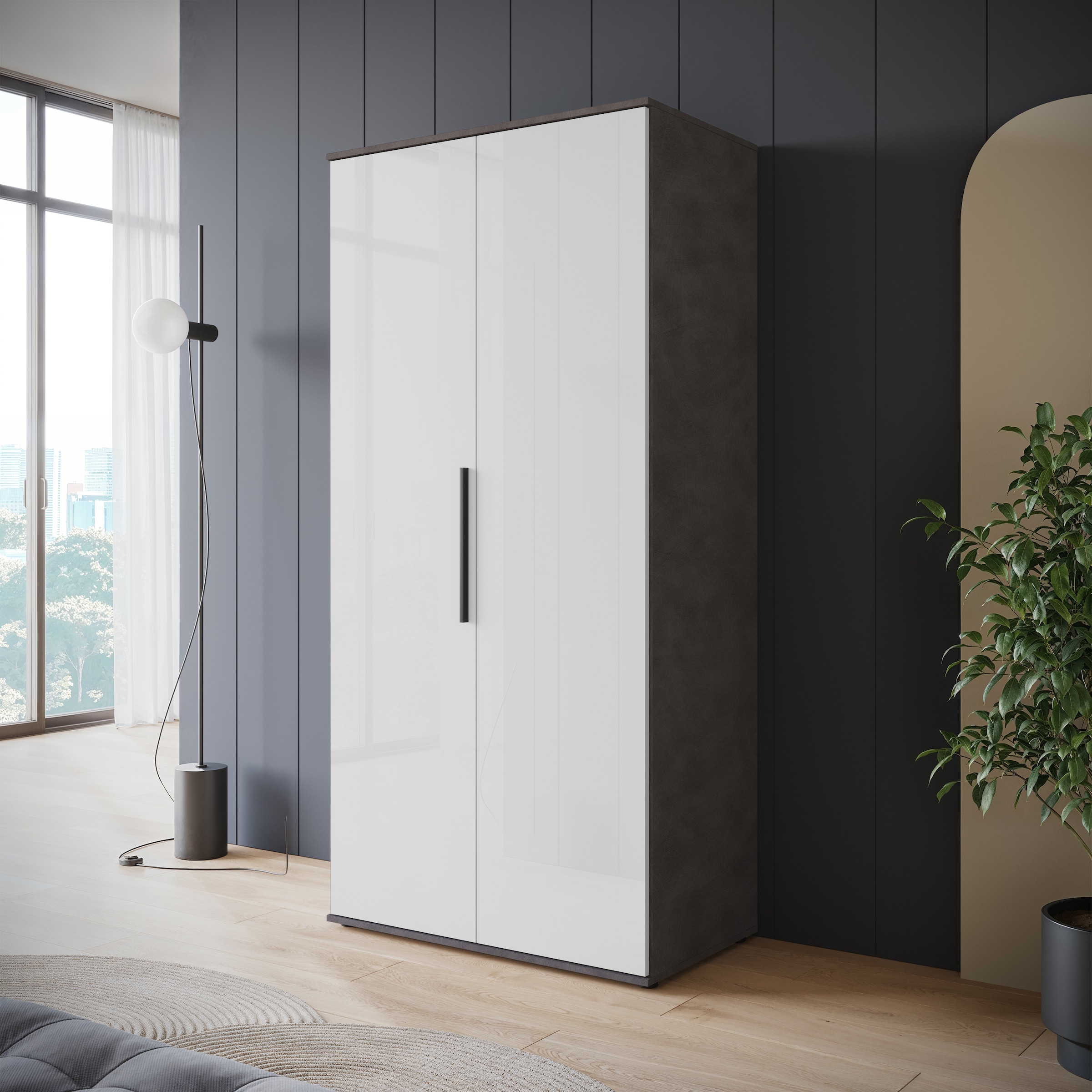 INOSIGN Kleiderschrank »LAGOS Wäscheschrank, Garderobe, schwarze Griffe, Made in Europe«, Moderner Drehtürenschrank, FSC-zertifiziert, Schlafzimmerschrank