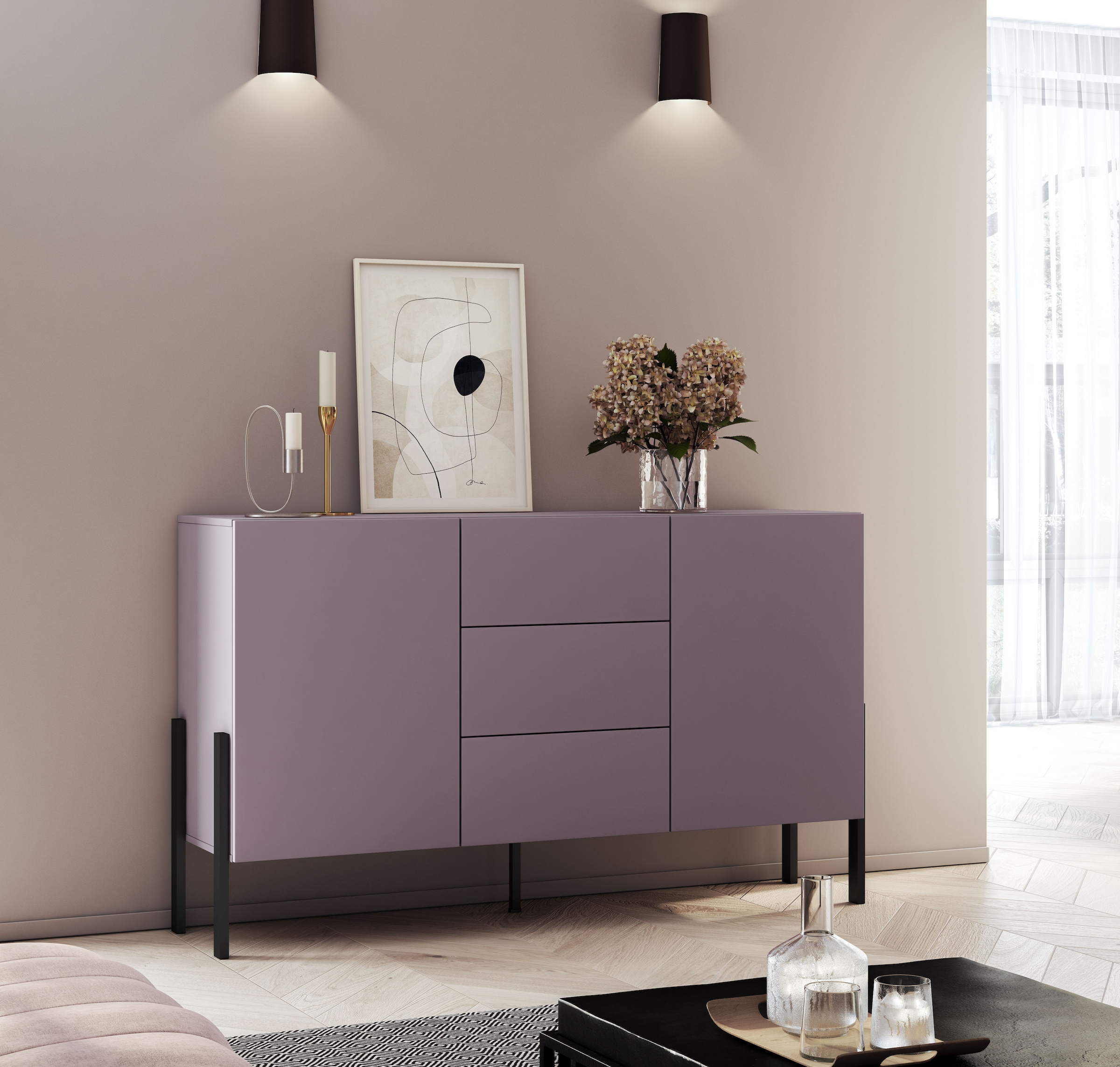 INOSIGN Sideboard »Jukon, Breite 150 bzw.180 cm, moderne grifflose Kommode«, Schubladenschrank 2 Türen/3 Schubkästen, push-to-open-Funktion