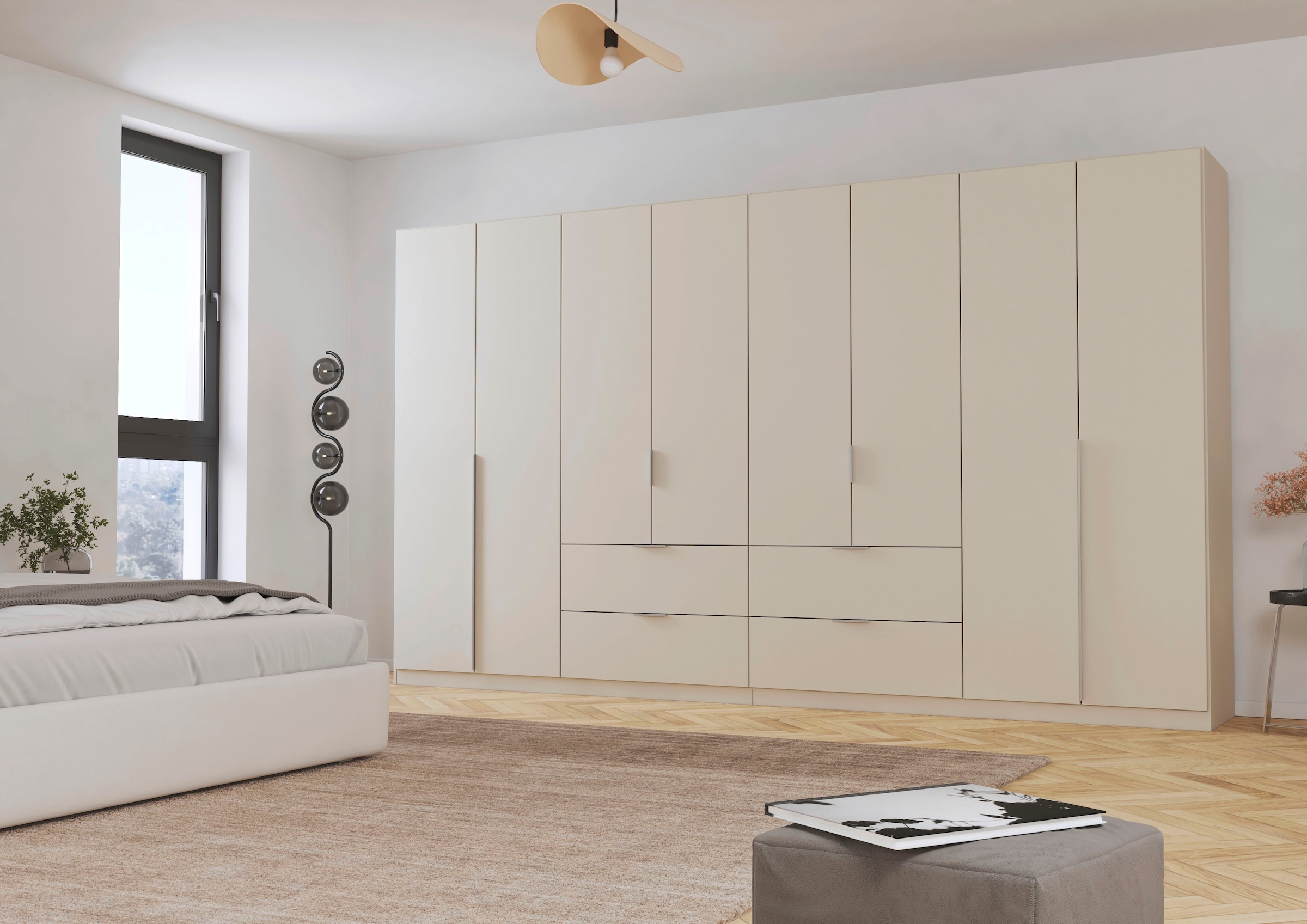 OTTO home Drehtürenschrank »Kleiderschrank Schrank Garderobe AGORDO mit Dekor- oder Hochglanzfront« in zwei Griff-Farben, Breite 360 cm,  mit Außenschubkästen, Serie in 7 Breiten und 2 Höhen MADE IN GERMANY
