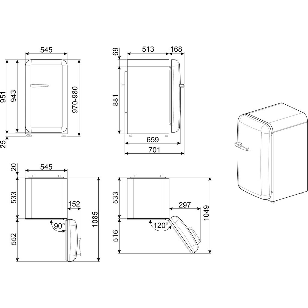 Smeg Kühlschrank »FAB10H«, FAB10HRPK5, 97 cm hoch, 54,5 cm breit