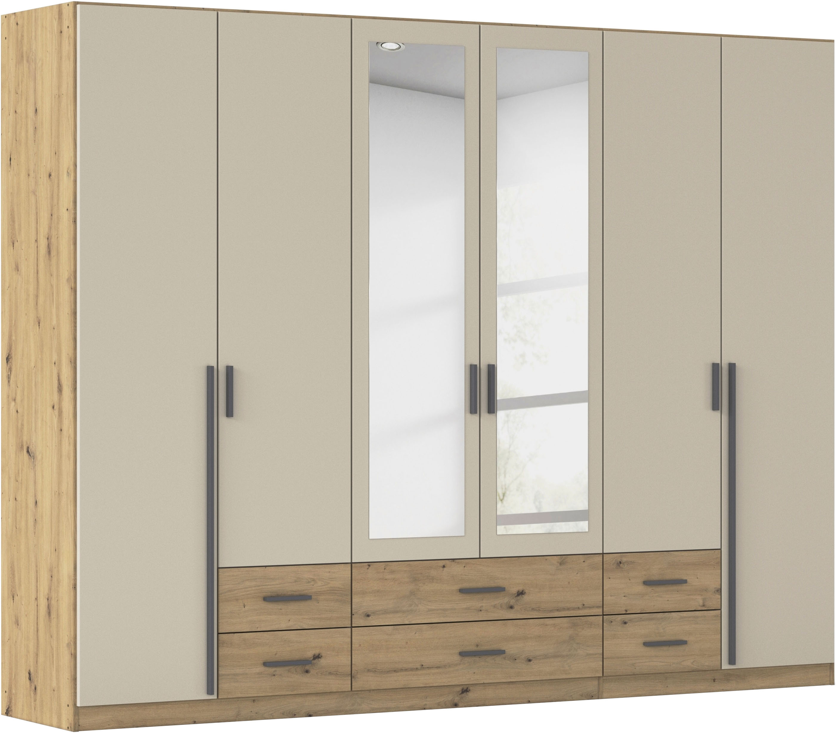 rauch Kleiderschrank "Schrank Garderobe Ankleide GAMMA Breiten 91/136/181/226/271/315/360 cm" in 3 Ausstattungen BASIC/CLASSIC/PREMIUM (inkl. SOFT-CLOSE-Funktion), verschiedene Griff-Varianten, mit Spiegel TOPSELLER MADE IN GERMANY