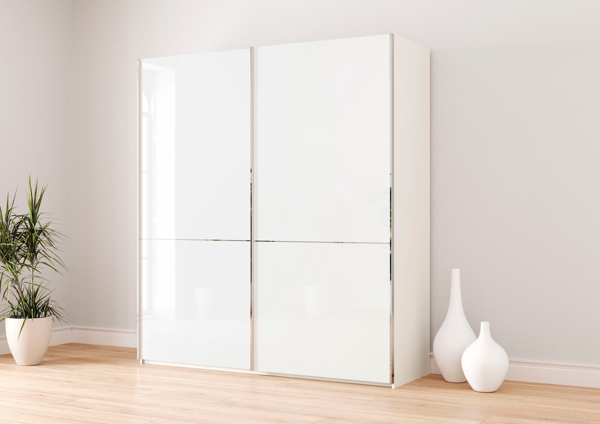 Musterring Schwebetürenschrank "Imola W" inkl. Einlegeböden und Kleiderstangen, mit Glastüren und Aufleistungen