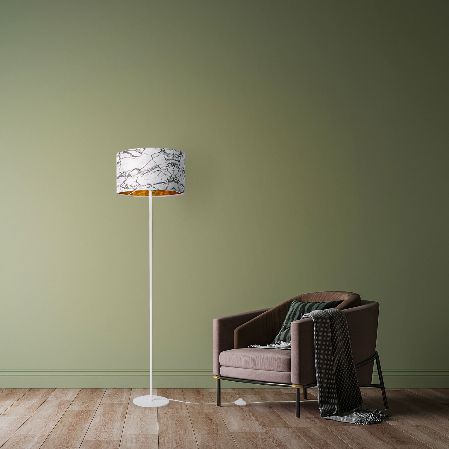 Paco Home Stehlampe »Kraft 525«, 1 flammig, Leuchtmittel E27 | ohne Leuchtmittel, Wohnzimmer Schlafzimmer E27 Marmor Stein Design Grau Weiß