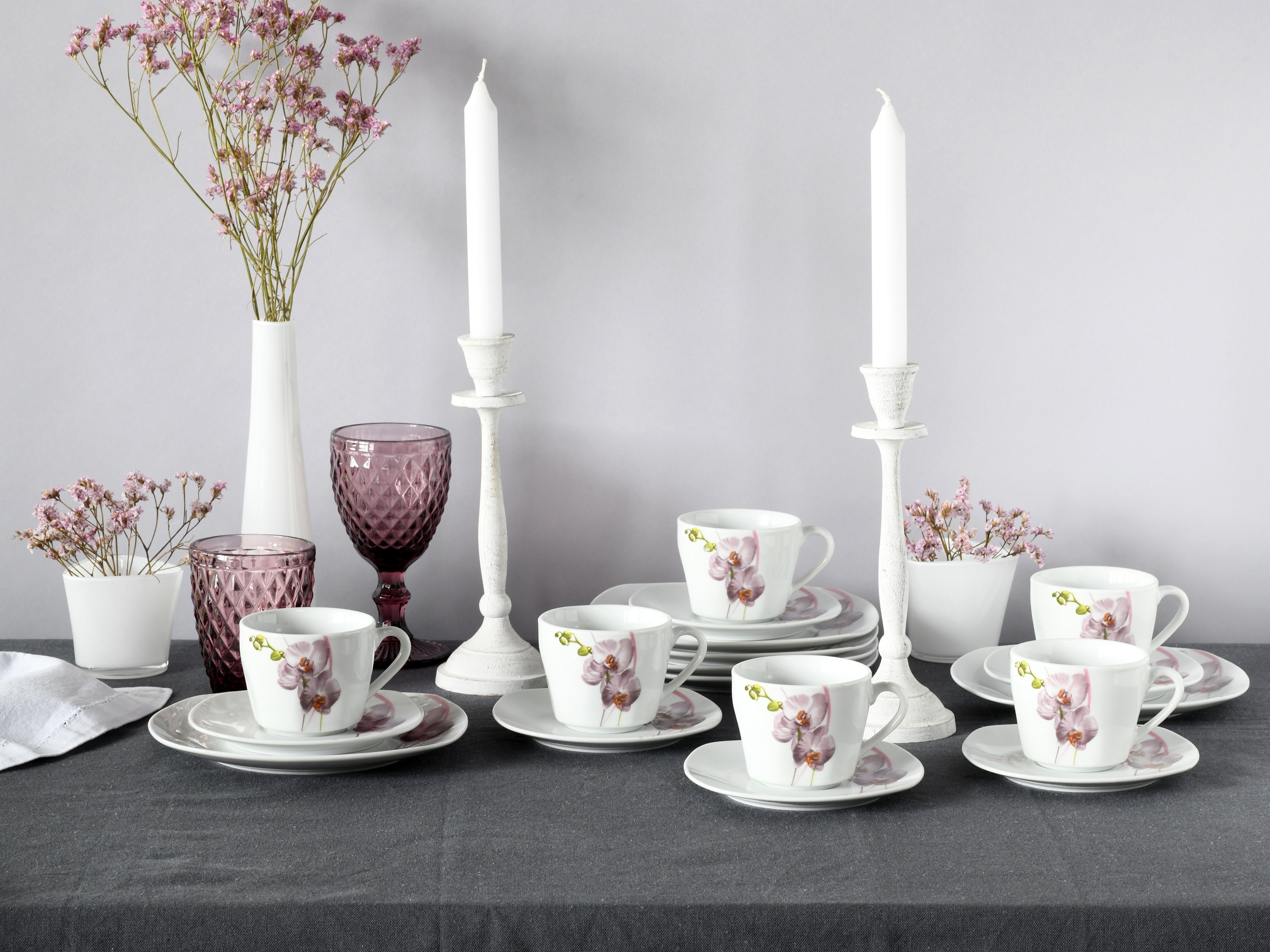 CreaTable Kaffeeservice »Square Orchidee, Kaffee-Service 18-tlg«, (Set, 18 tlg.), Fotorealistische Darstellung