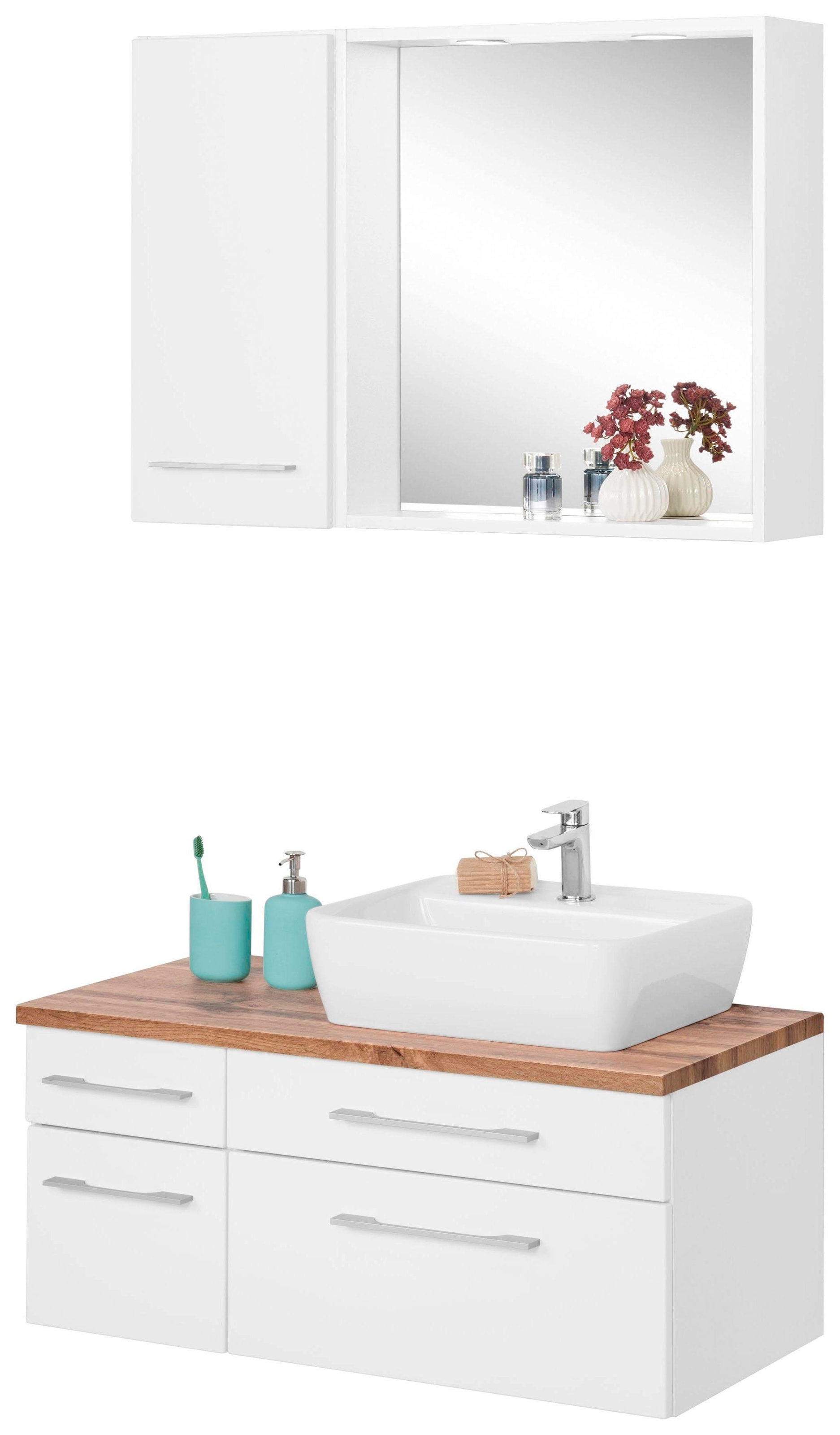 welltime Badmöbel-Set "Davos" 3 Stk. tlg. mit 2 Touch-LED-Einbauleuchten günstig online kaufen