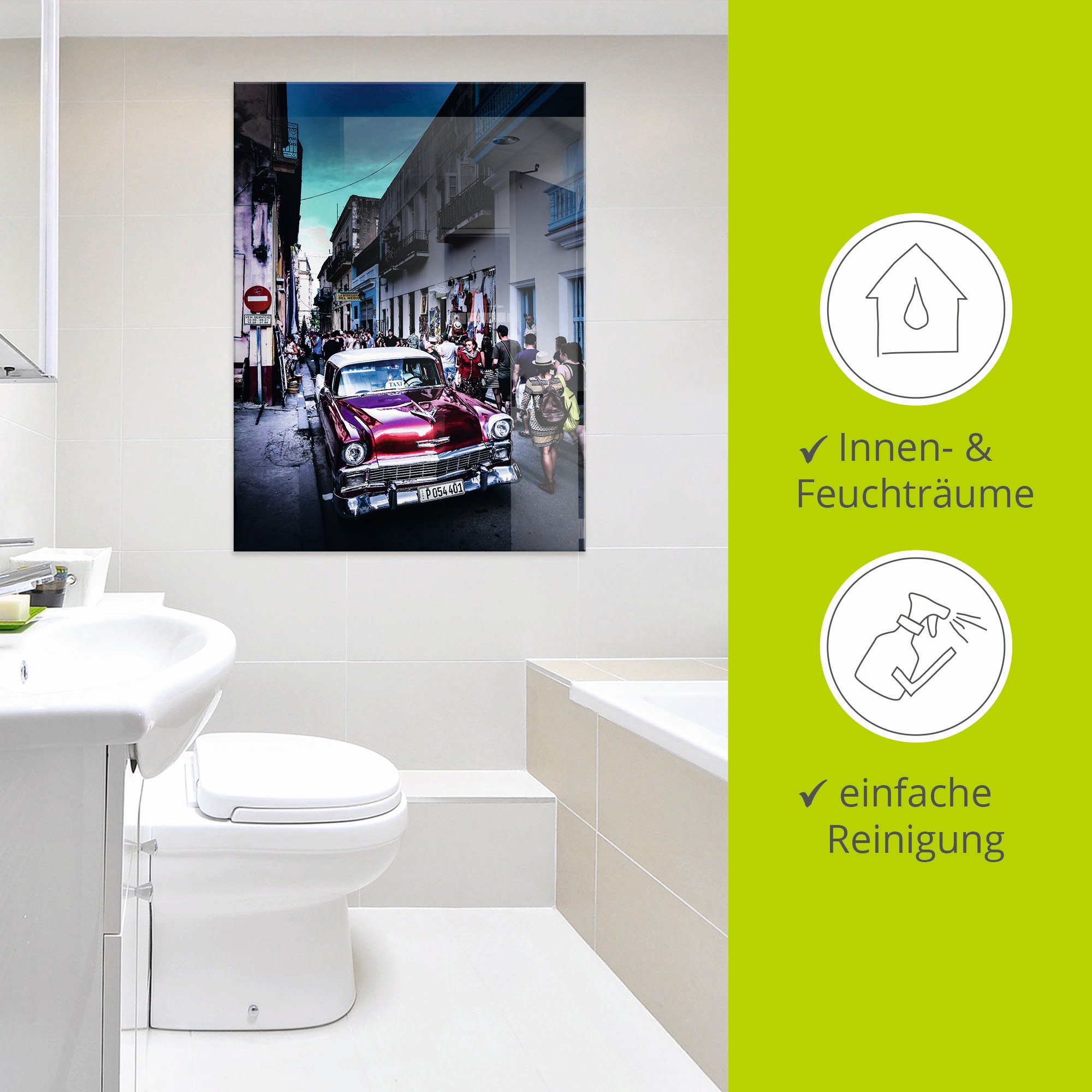 Artland Glasbild »Leben in Havanna«, Auto, (1 St.), in verschiedenen Größen