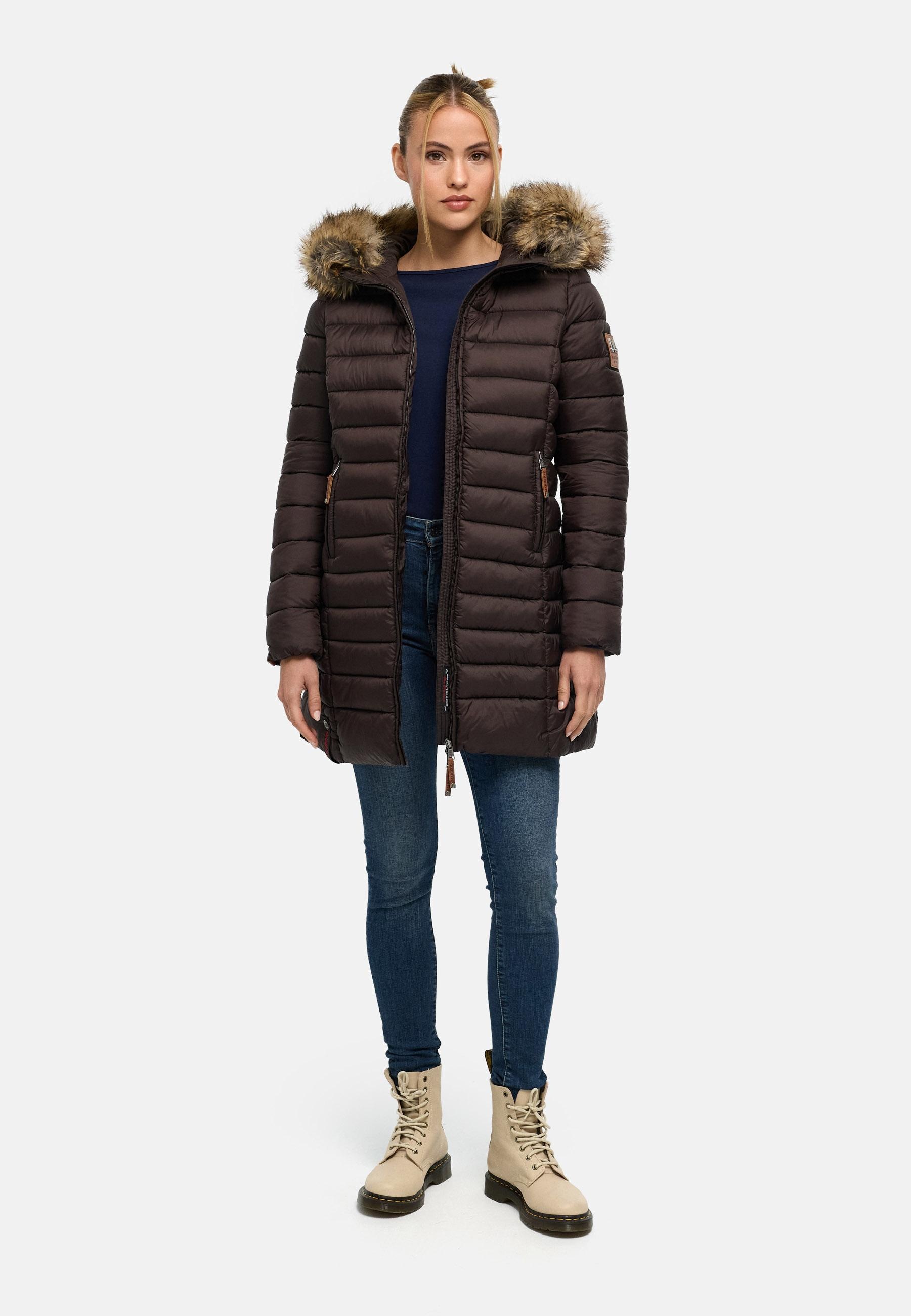 Marikoo Steppmantel »Rose-Stepp« zeitloser Winterparka mit großer Kunstfellkapuze