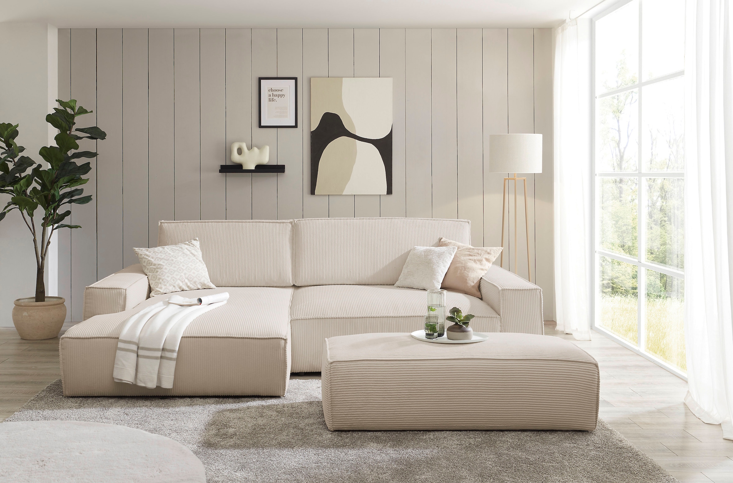 Home affaire Polsterecke »NEU: SHERWOOD XXL tief, L-Form mit Schlaffunktion, Big-Sofa mit Hocker«, (Set, 2 St.), stellbar zum Schlafsofa (Krokodilverbinder), Cord, Leinenoptik
