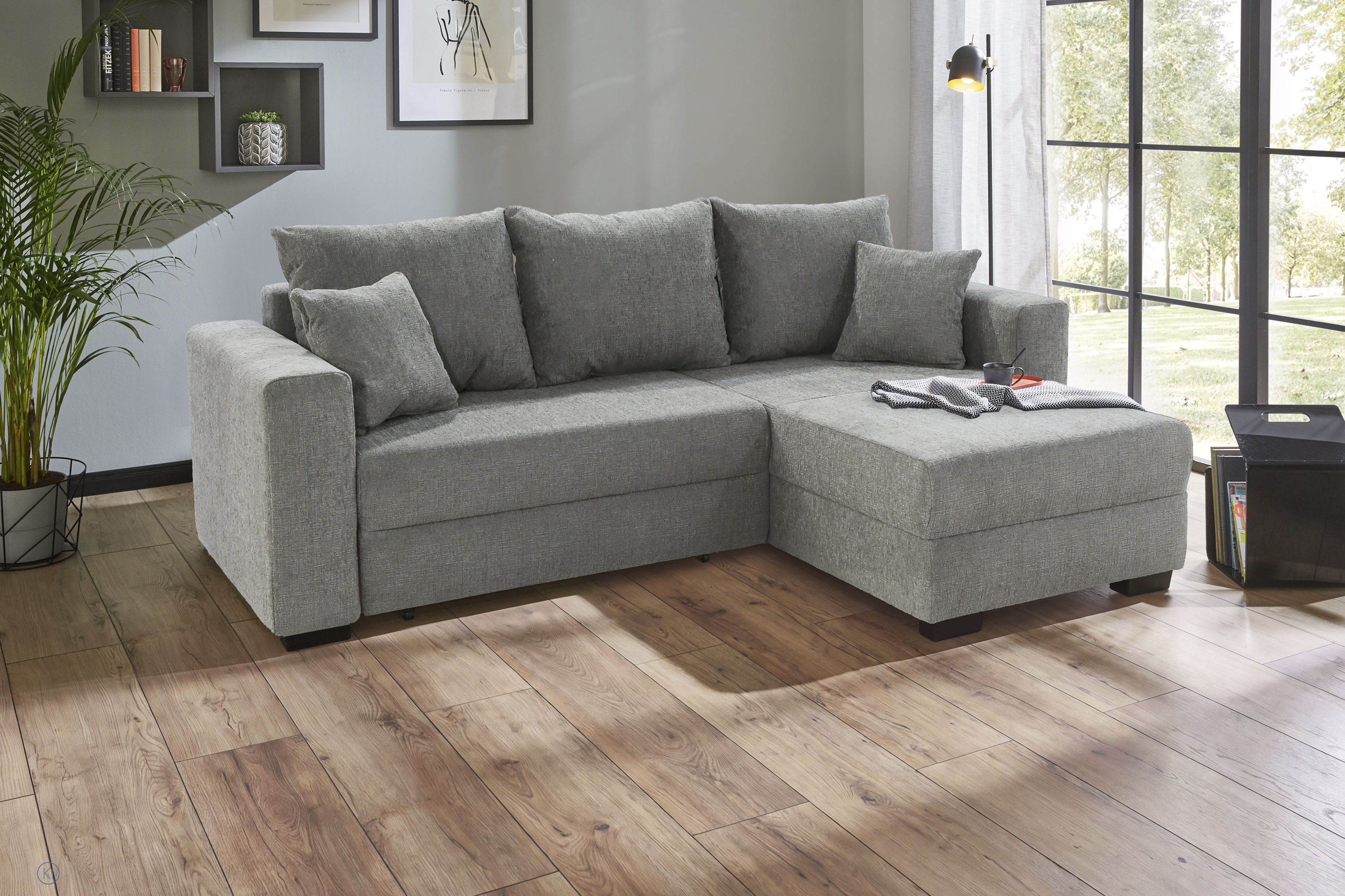 Jockenhöfer Gruppe Ecksofa "Ecksofa Elmau, Größe Ottomane: L, B:235cm, optional mit Topper" mit Schlaffunktion, Topper, Bettkasten & 2 Zierkissen
