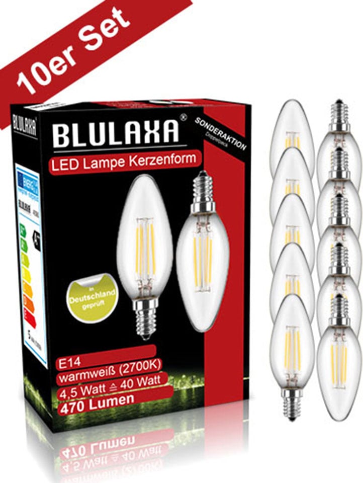 BLULAXA LED-Filament »Retro Multi«, Kerzenform, St., 10er-Set, 10 Filament, Warmweiß, BAUR | Promotion-Pack E14, kaufen klar