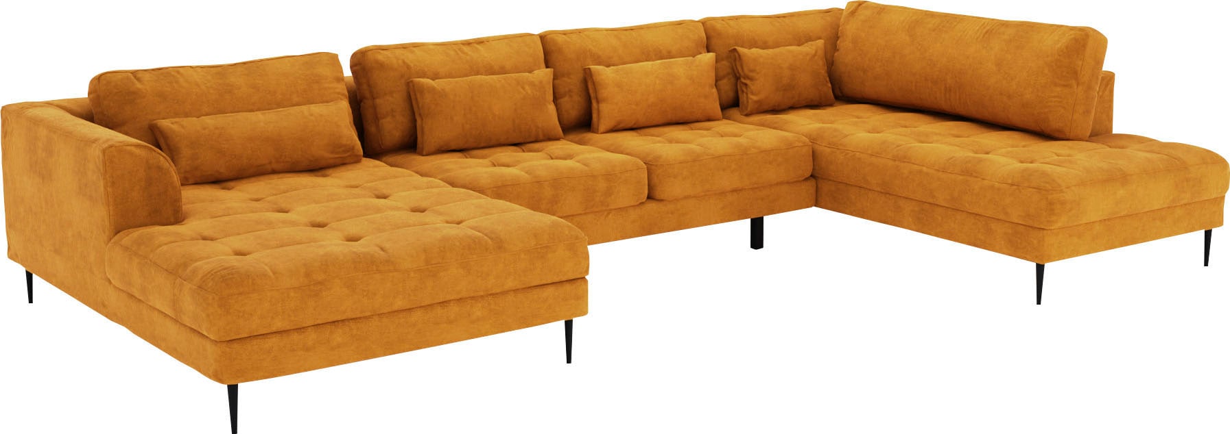 TRENDMANUFAKTUR Wohnlandschaft »Luzi, gemütliches Sofa, extra viel Platz, viele Kissen, OTTOs Choice«, Designsofa mit tollem Sitzkomfort, Metallfüße schwarz, Breite 361 cm