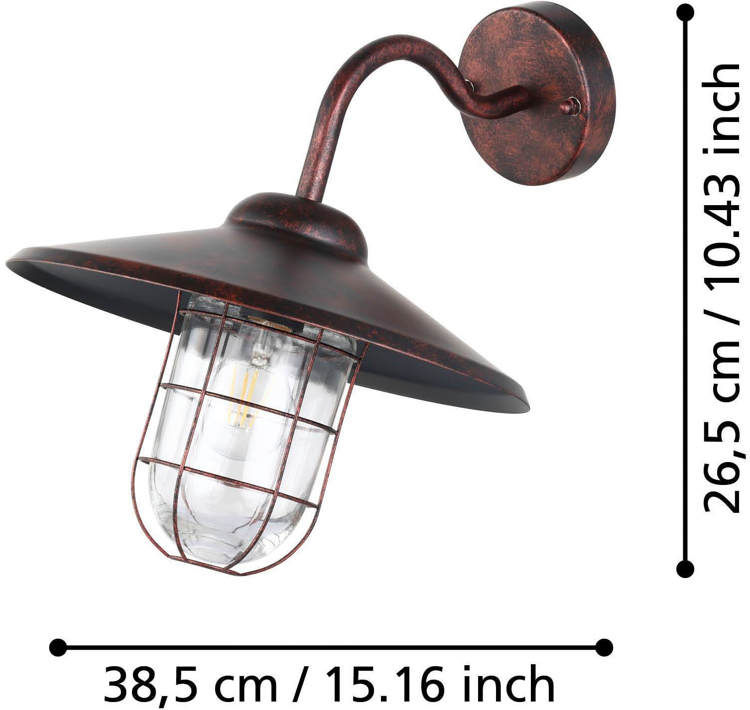 EGLO Wandleuchte »Melgoa Außen-Wandlampe, Wandleuchte aus Stahl und Glas, E27, IP44« E27 1 Stk. Wand-/Deckenleuchte - L30 x H25 x AL38 cm - kupferfarben-antik