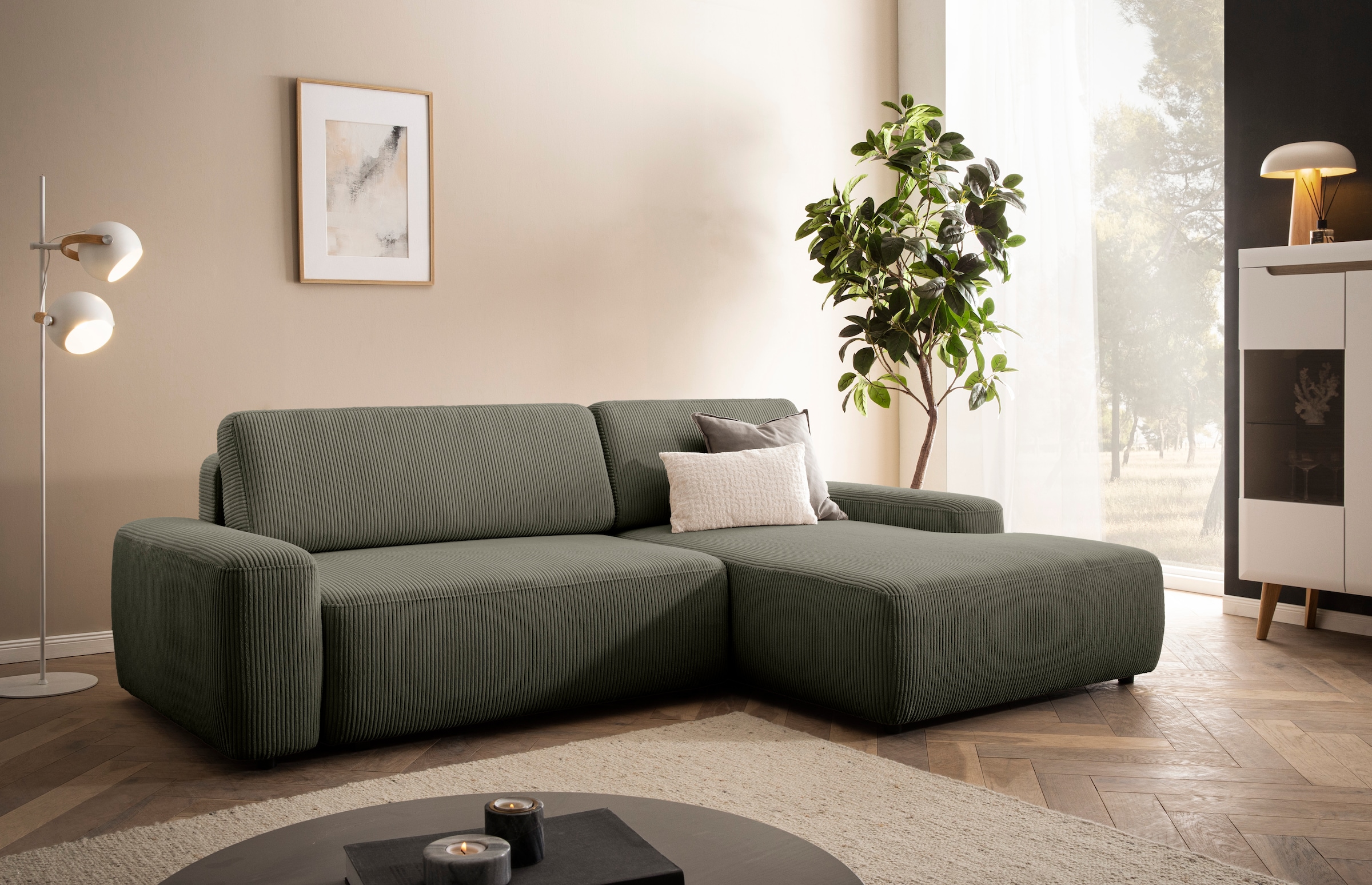 Home affaire Ecksofa "TORGE (264cm), Schlafsofa in Cord, Samtvelours o Stru günstig online kaufen