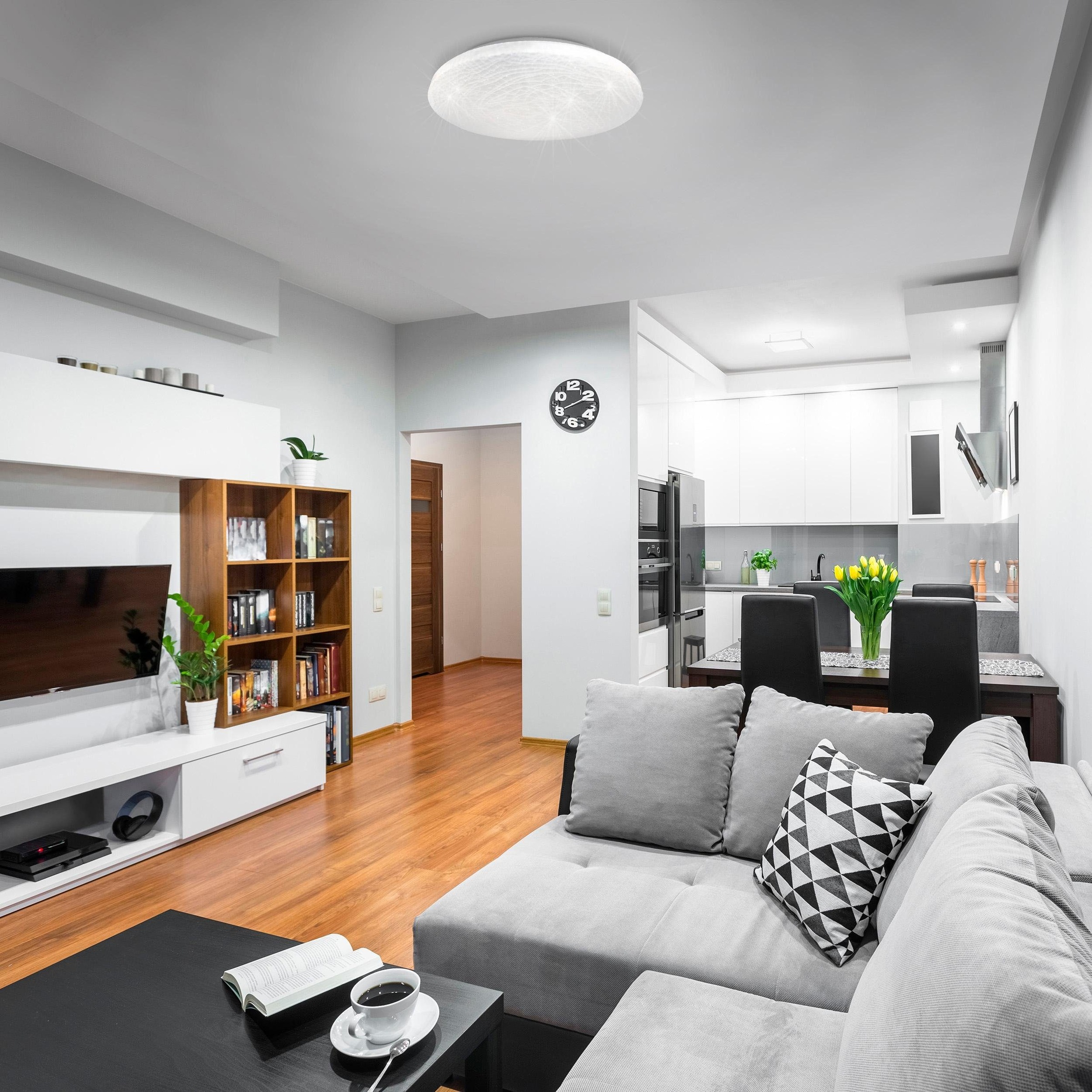 näve LED Deckenleuchte »Polaris«, 1 flammig, Leuchtmittel LED-Board | LED fest integriert, Kristalleffekt, dimmbar, CCT, Nachtlicht-/Memoryfunktion,Fernbedienung