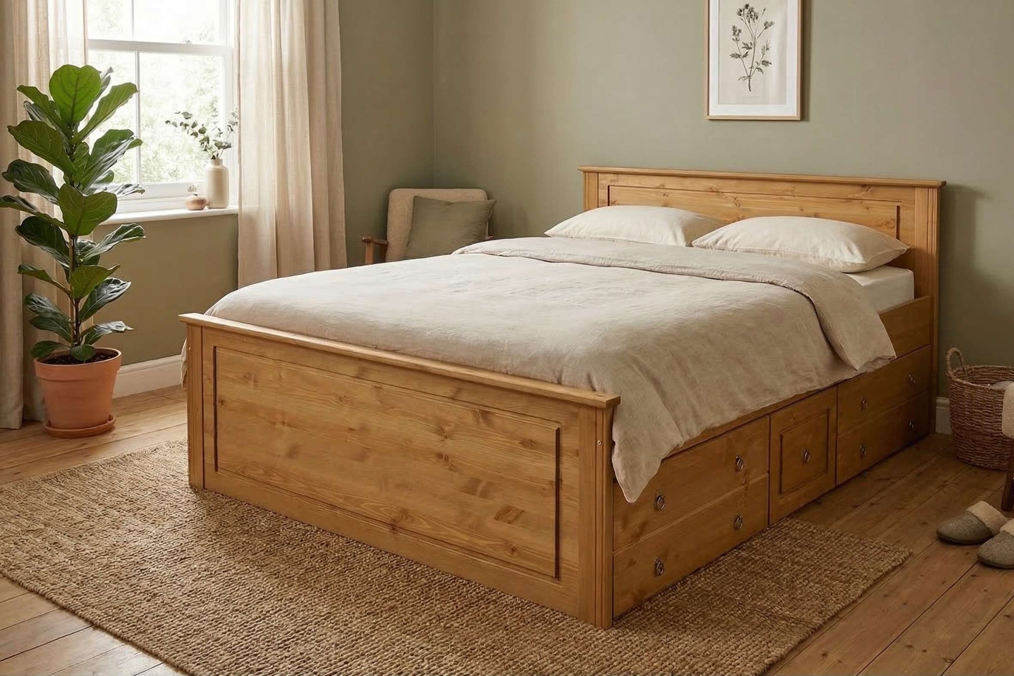 OTTO home Massivholzbett "Hugo, FSC zertifiziert, Landhausstil, zeitlos und edel" auch als Super Sparset inklusive Schubkästen, Stauraumbett, extra belastbar, Made in EU, viele Breiten