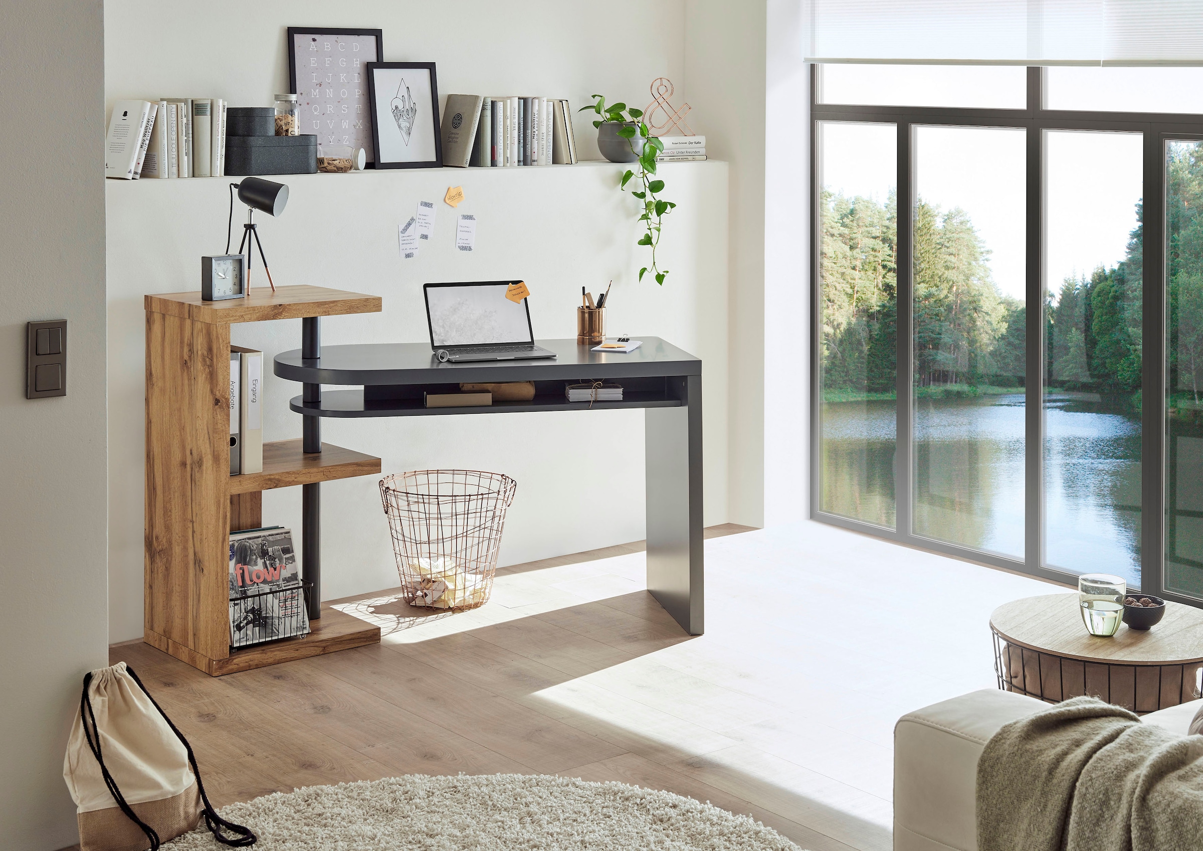 MCA furniture Schreibtisch »Moura«, mit Regalelment weiß hochglanz, Tischplatte schwenkbar, Breite 145 cm