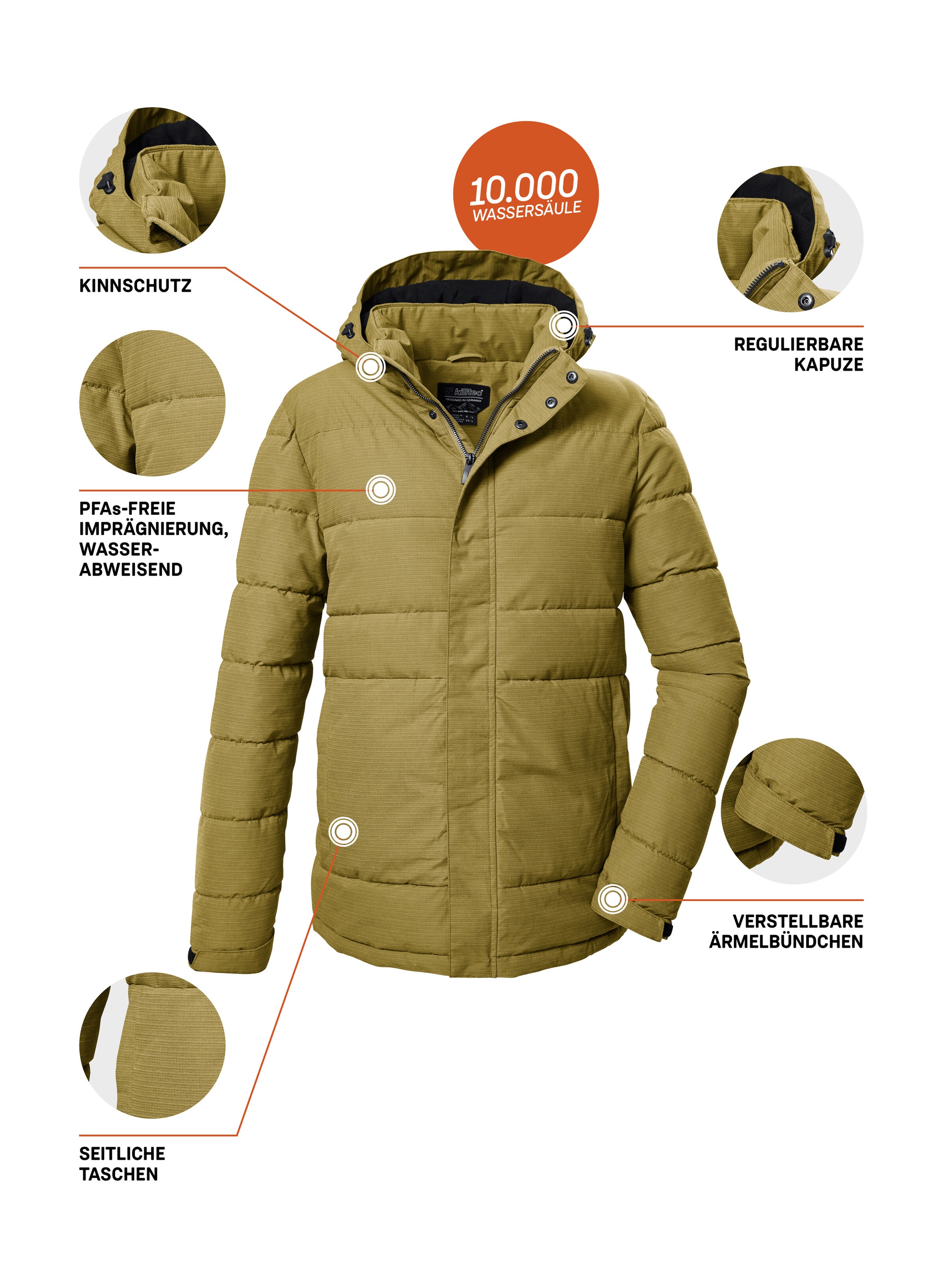 Killtec Steppjacke »KOW 2 MN QLTD JCKT«, Daunenoptik-Jacke, abzippbare Kapuze, wasserabweisend, atmungsaktiv
