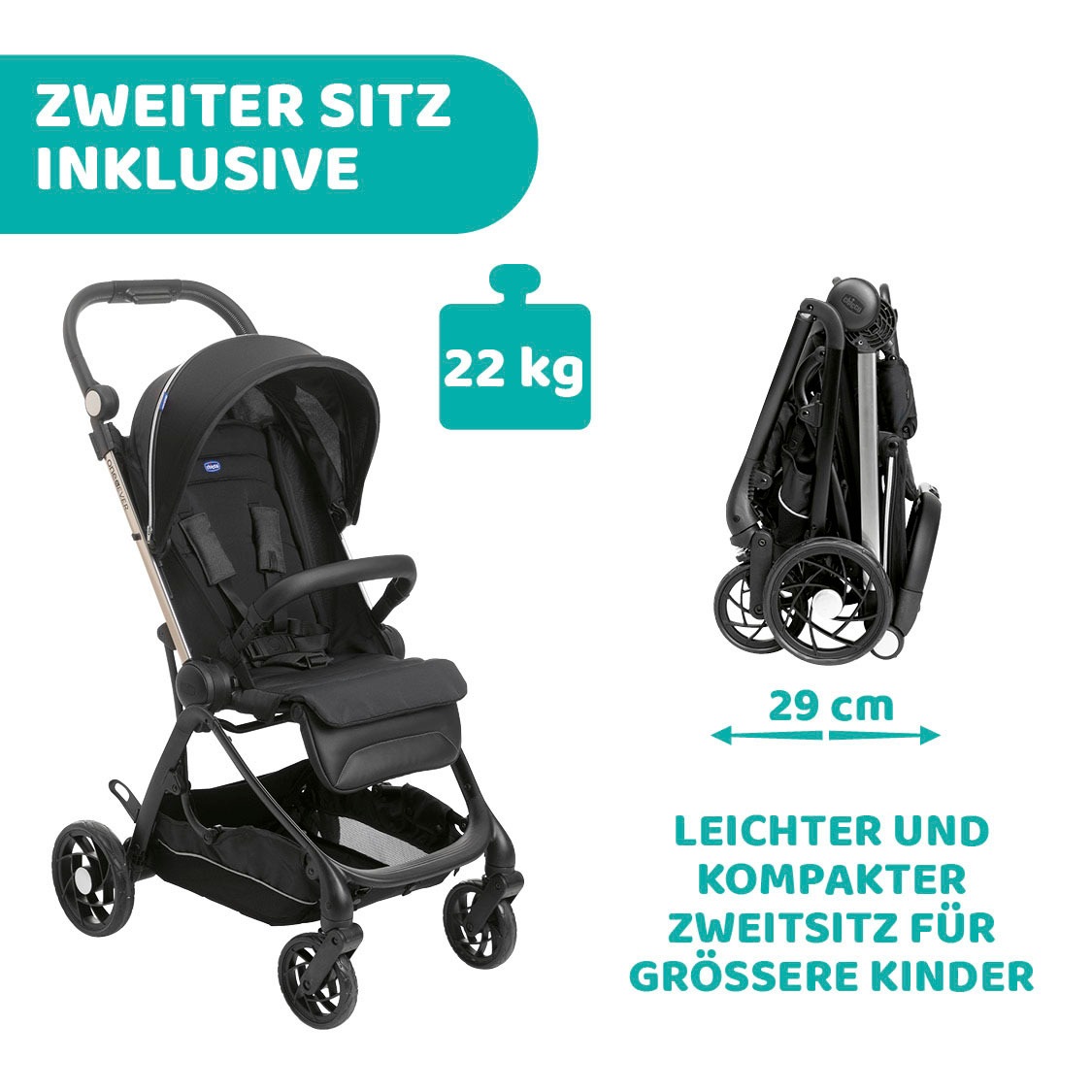 Chicco Kombi-Kinderwagen »Kinderwagen One4ever, pirate black«, mit zwei Sitzen