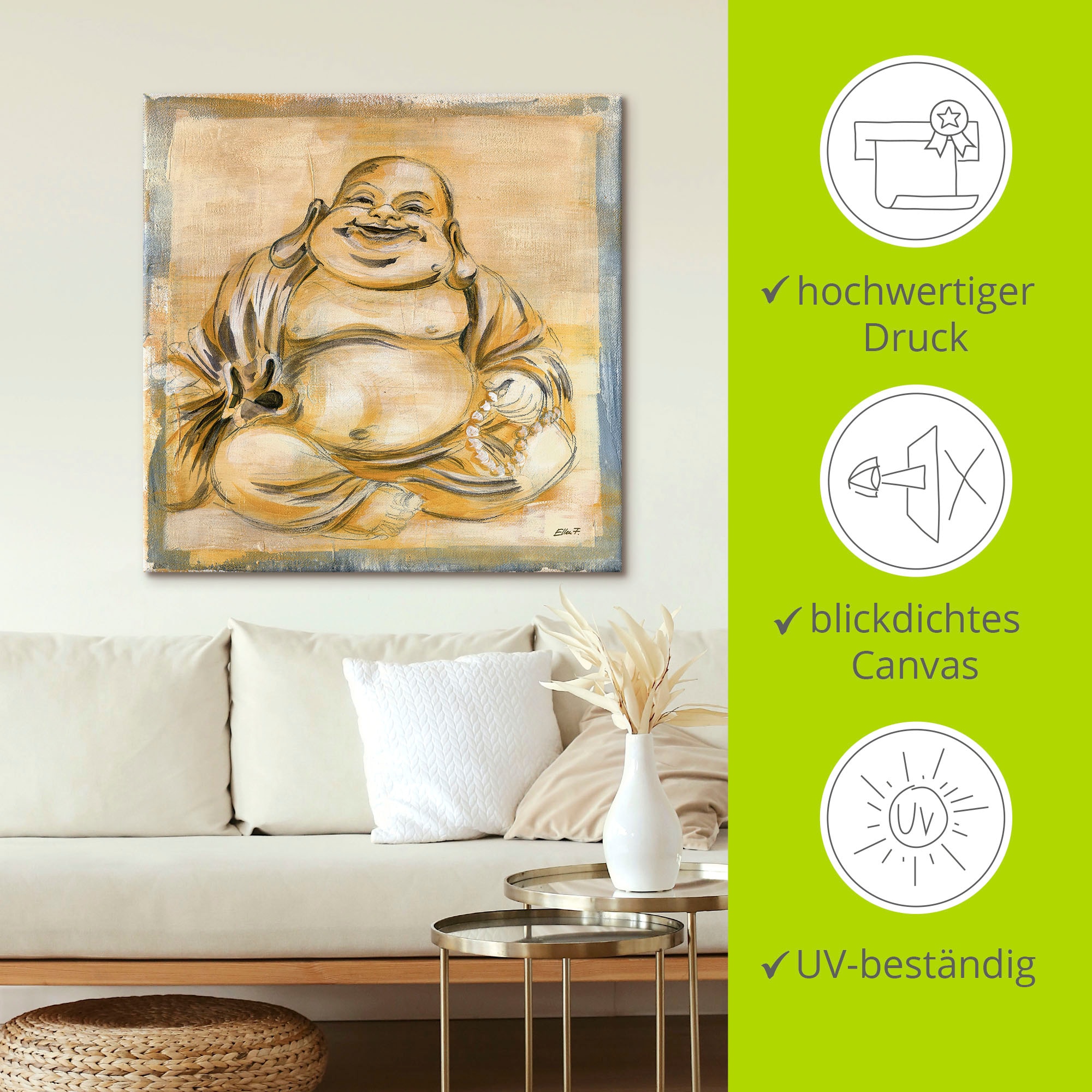 Artland Wandbild »Fröhlicher Buddha I«, Religion, (1 St.), als Leinwandbild, Poster, Wandaufkleber in verschied. Größen