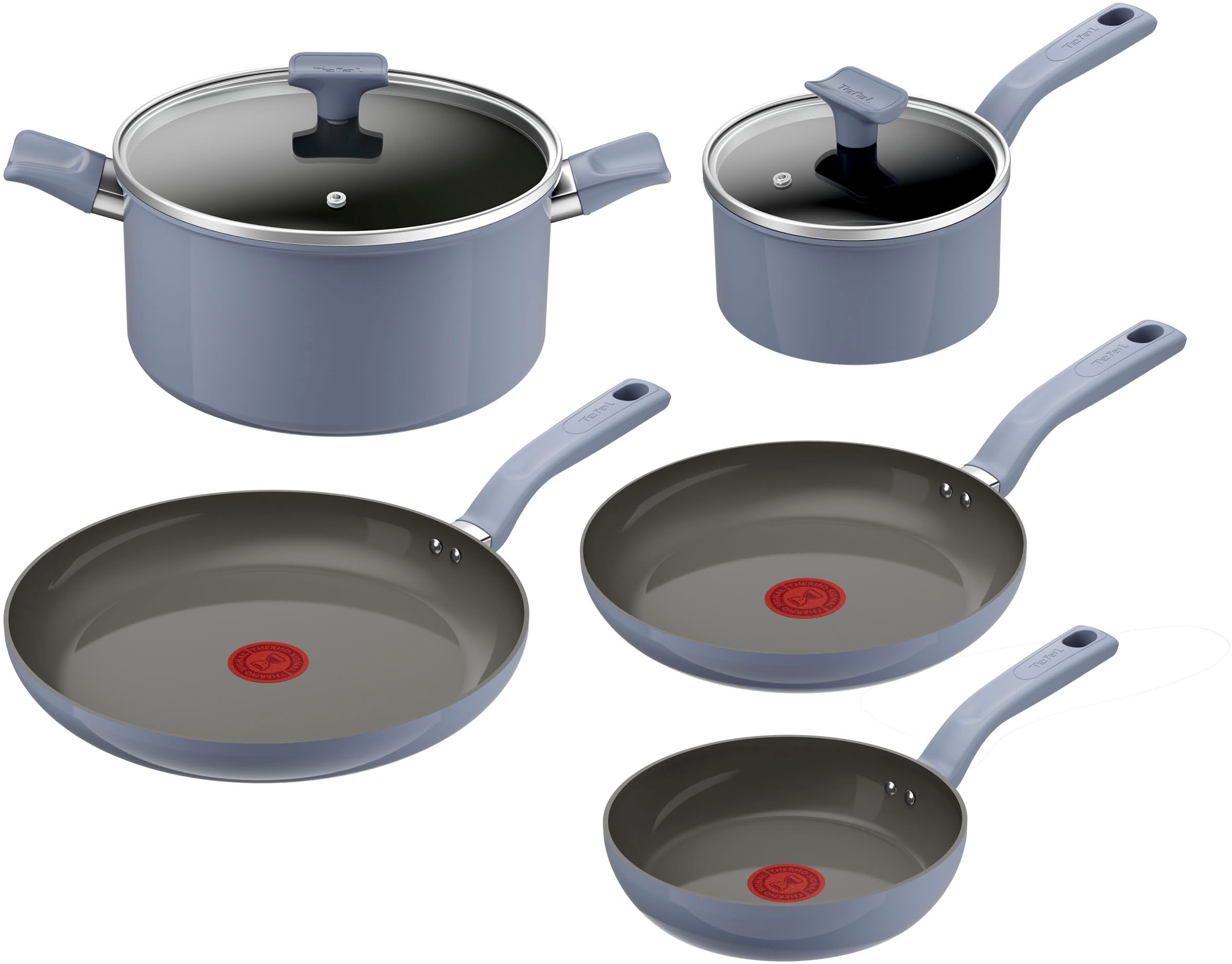 Tefal Pfannen-Set "Cera Color" Aluminium Set, 7 tlg. tlg. Go Ceram Keramik-Antihaftbeschichtung, Thermo-Signal, Induktion