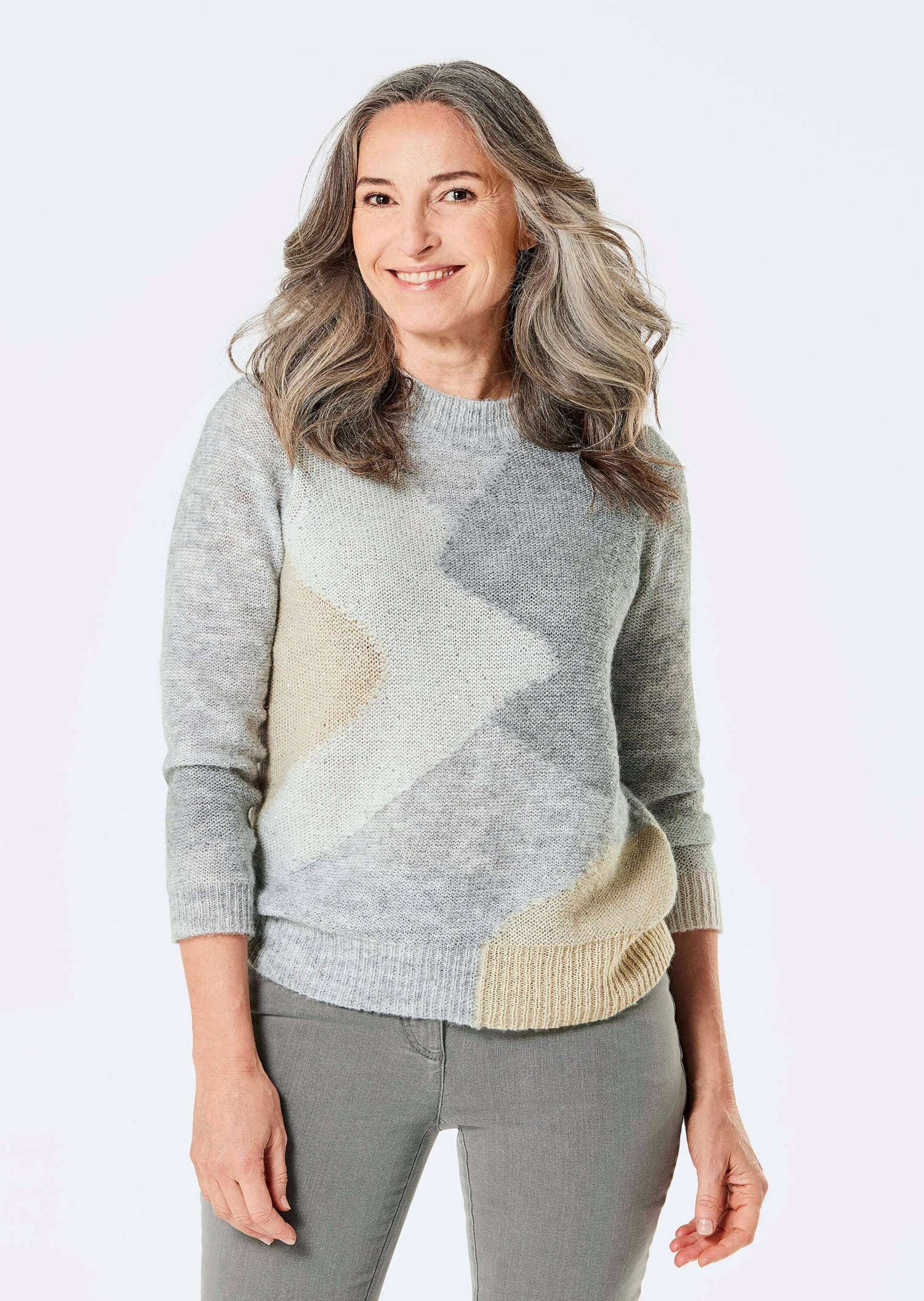 Thumbnail - GOLDNER Strickpullover "Kurzgröße Eleganter Intarsienpullover mit Glanz" Intarsienmuster