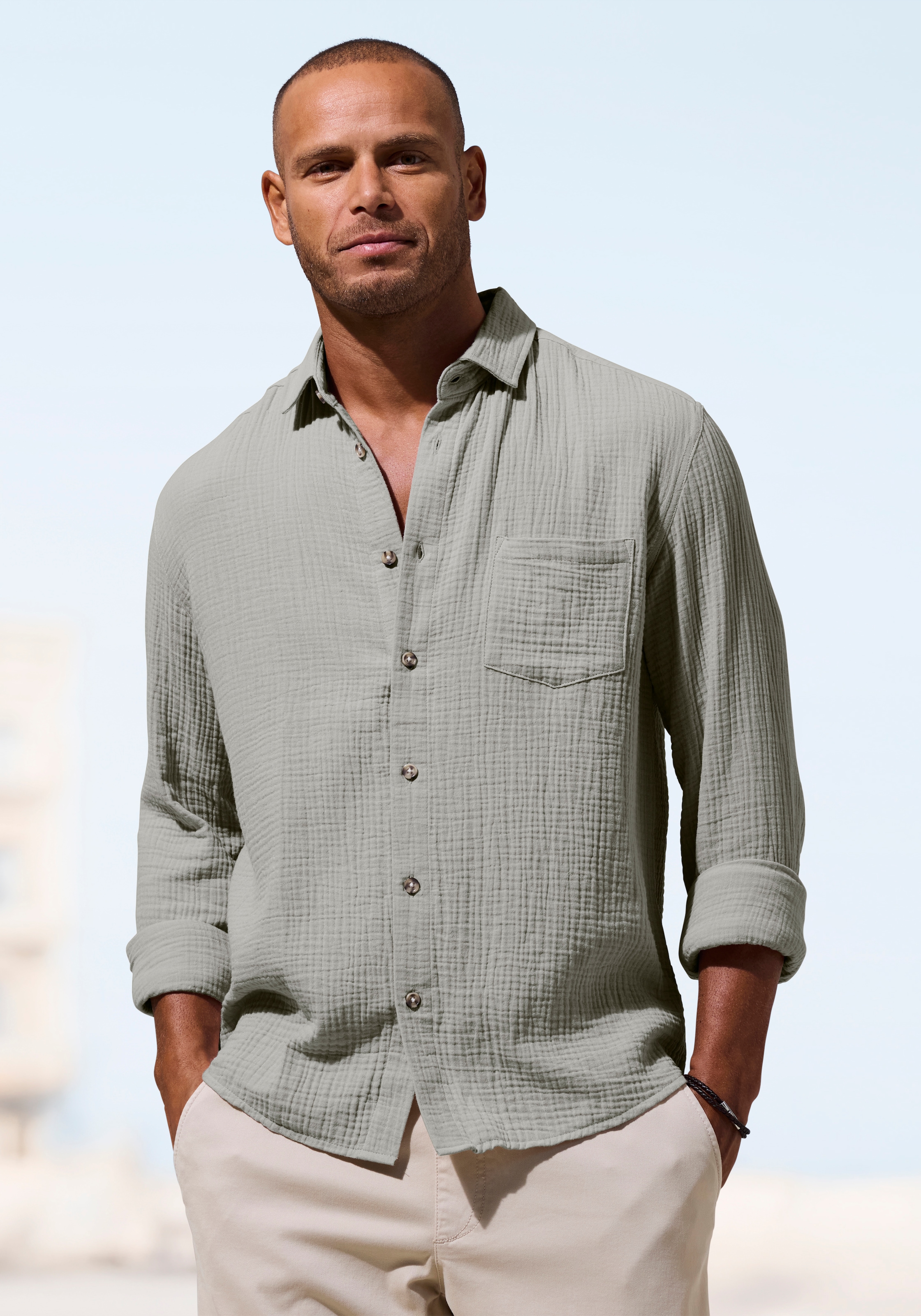 Beachtime Langarmhemd "Regular fit" Langarm, Freizeithemd aus Musselin-Ware