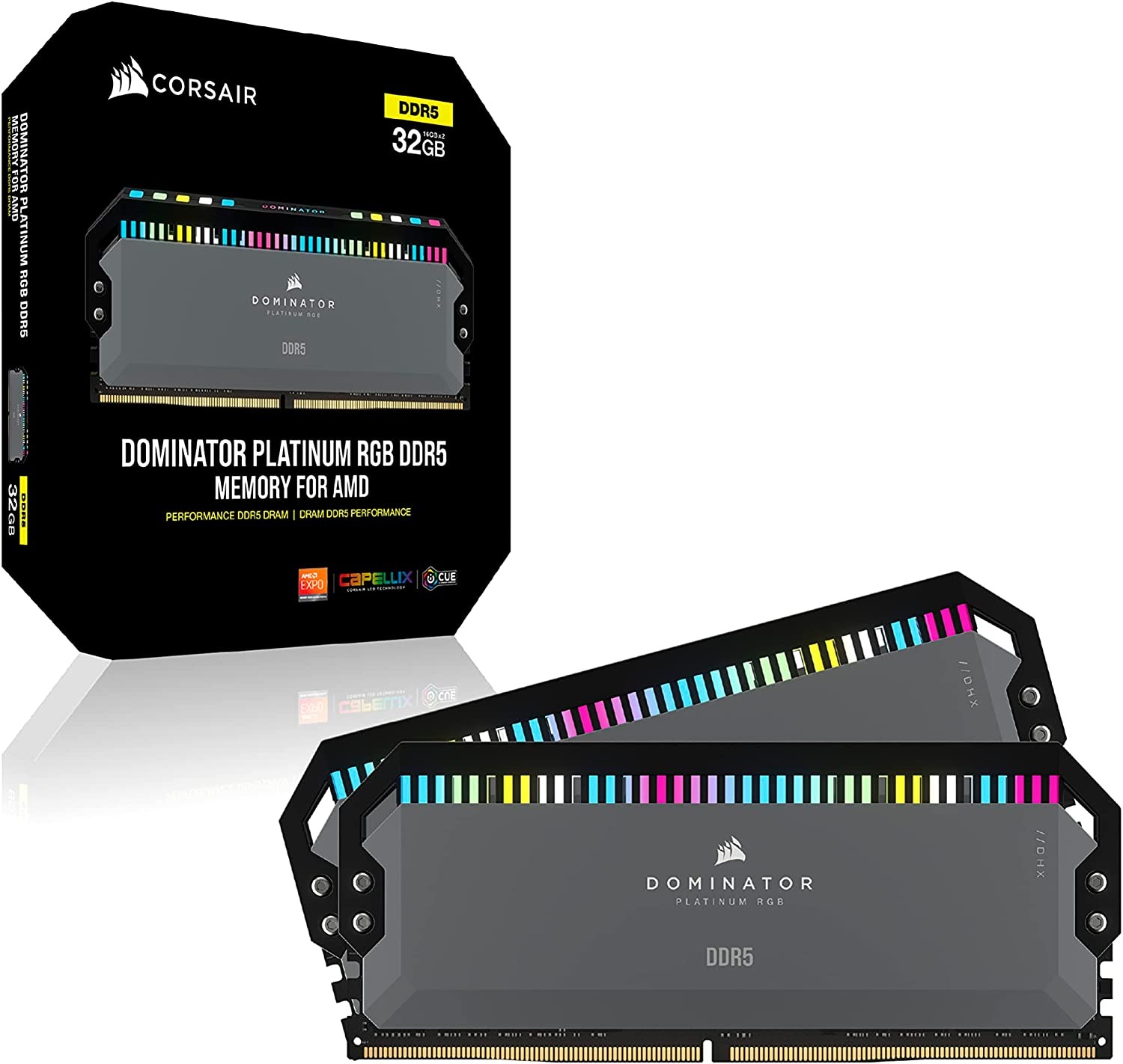 Corsair Arbeitsspeicher »DOMINATOR PLATINUM RGB DDR5 5600 64GB (2x32GB)«, RGB Beleuchtung ICUE, AMD optimiert