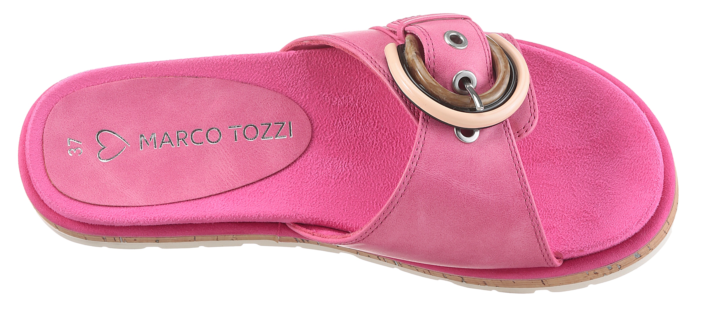 MARCO TOZZI Pantolette, Plateau, Sommerschuh, Schlupfschuh mit dekorativer Schnalle
