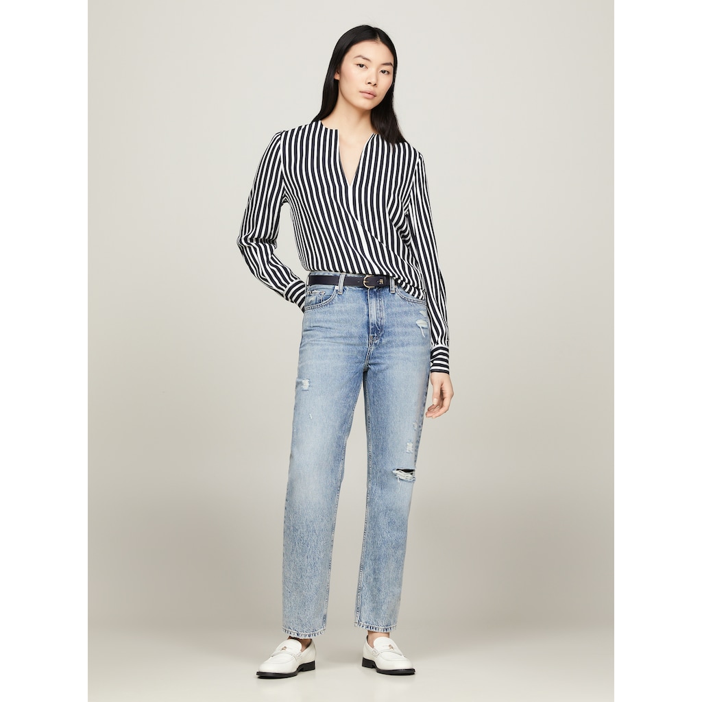 Tommy Hilfiger Langarmbluse »FLUID STRIPE V-NECK LS BLOUSE«, Im mocischem Streifen