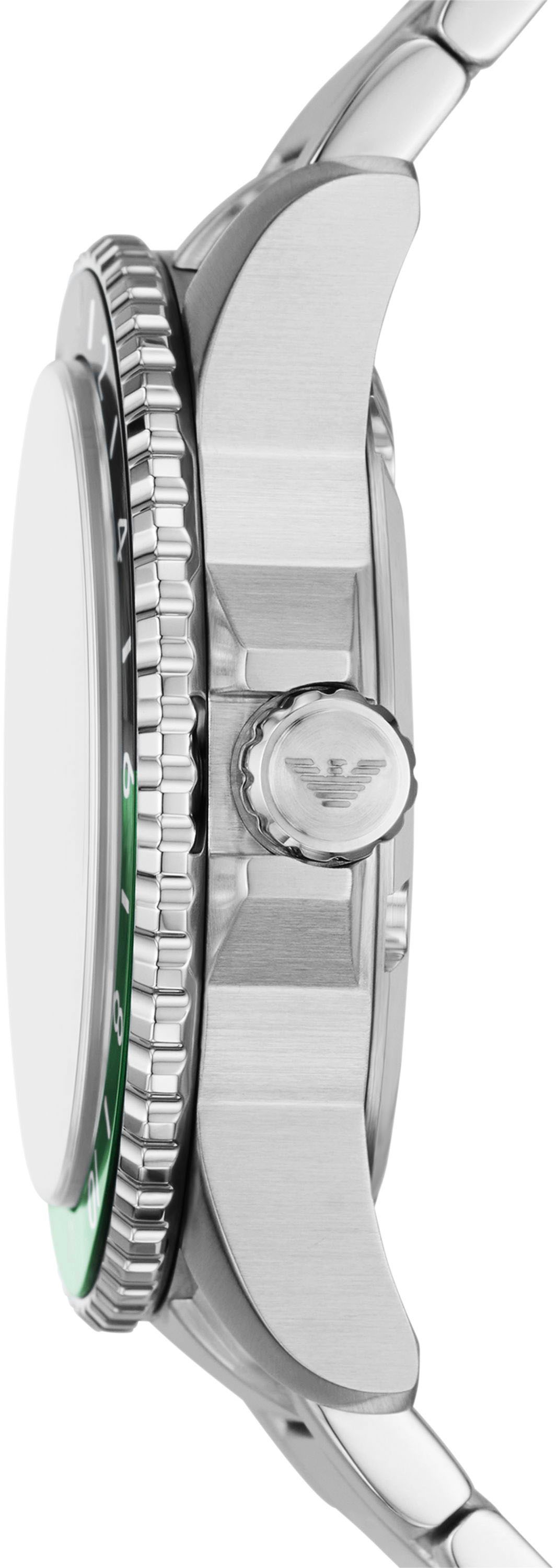Emporio Armani Quarzuhr, Armbanduhr, Herrenuhr, Datum, GMT, bis 10 bar wasserdicht, Edelstahl
