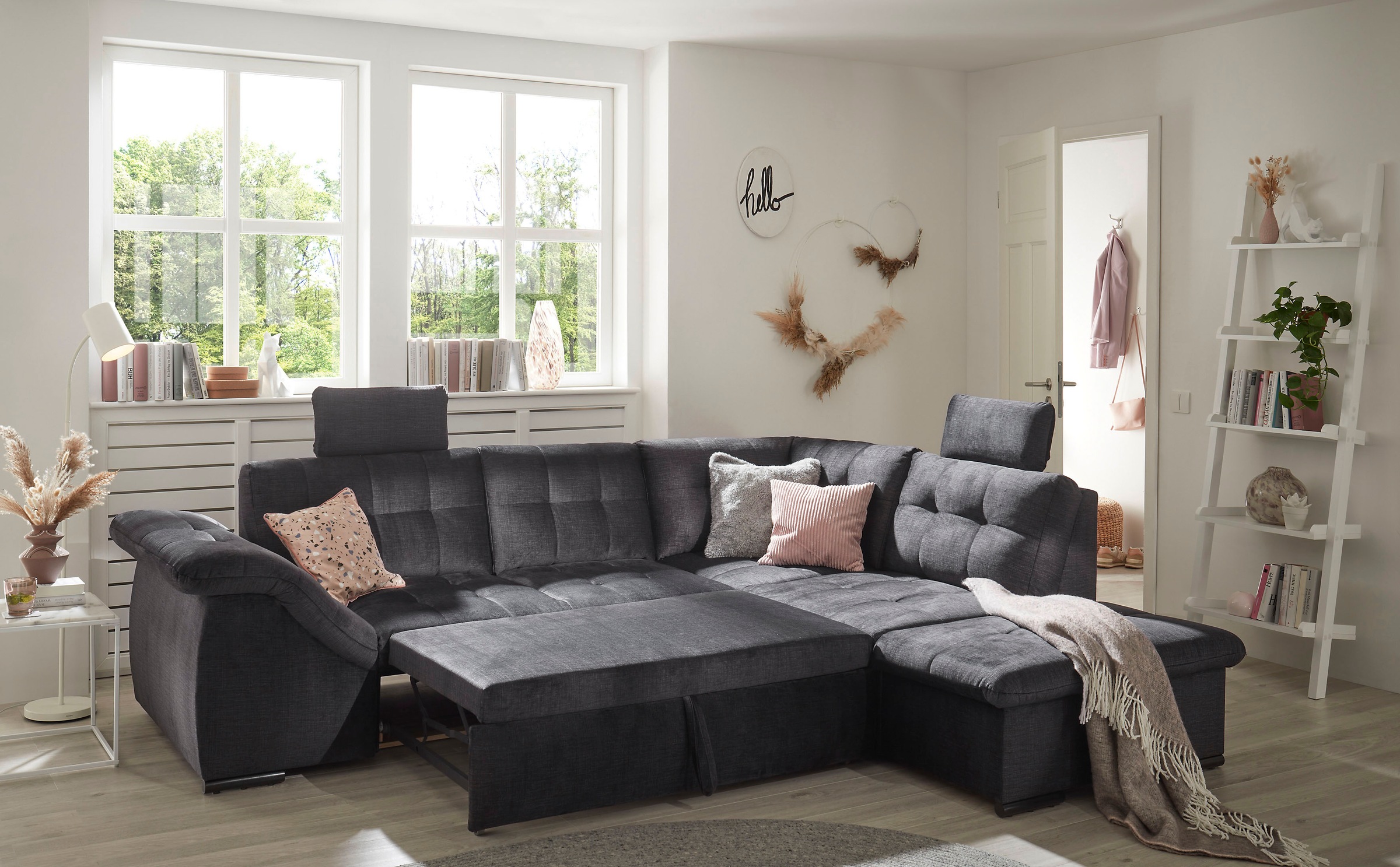 ED EXCITING DESIGN Ecksofa »Estrella L-Form«, mit Bettfunktion, Bettkasten, Armteilverstellung & Kopfstützen