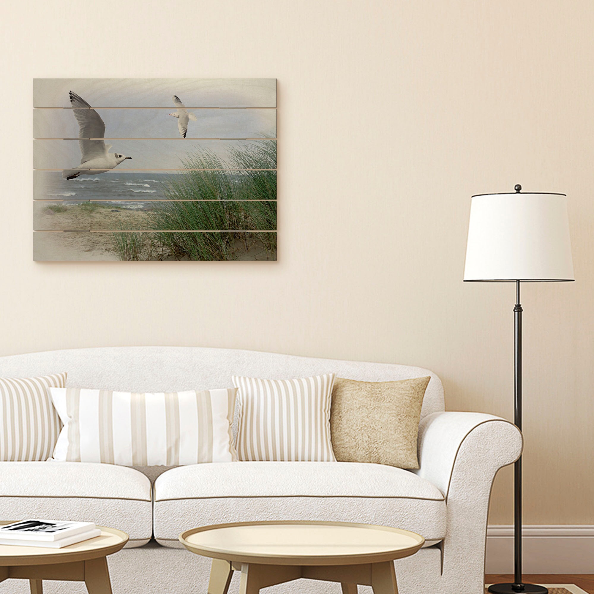 Artland Holzbild »Nordseestrand mit Möwen«, Strandbilder, (1 St.)