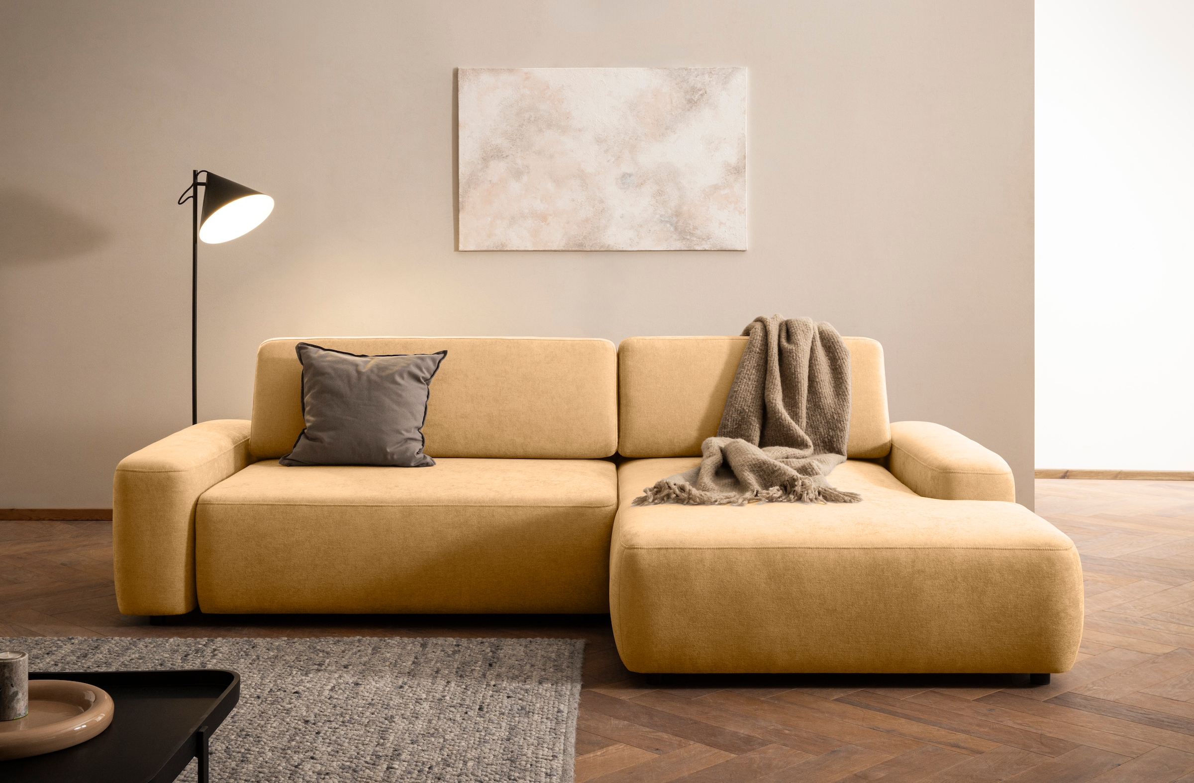 INOSIGN Ecksofa »TORGE (264cm), Schlafsofa in Cord, Samtvelours o Struktur fein, L-Form«, Schlaffunktion, Bettkasten, Liegefläche: 125/210 cm
