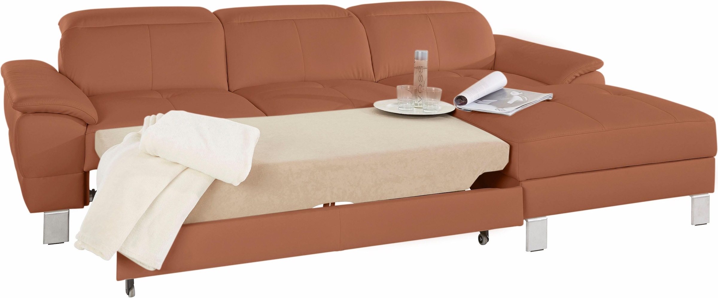 exxpo - sofa fashion Ecksofa »Mantua 2, inkl. Kopf- bzw. Rückenverstellung, bequem, L-Form«, wahlweise mit Bettfunktion und Bettkasten, tolle Verarbeitungsdetails