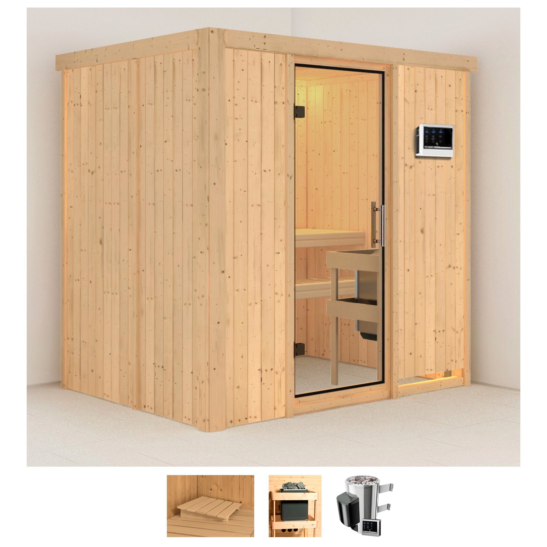 Karibu "Finja" Set, Ofen 3,6 kW externe Strg.easy