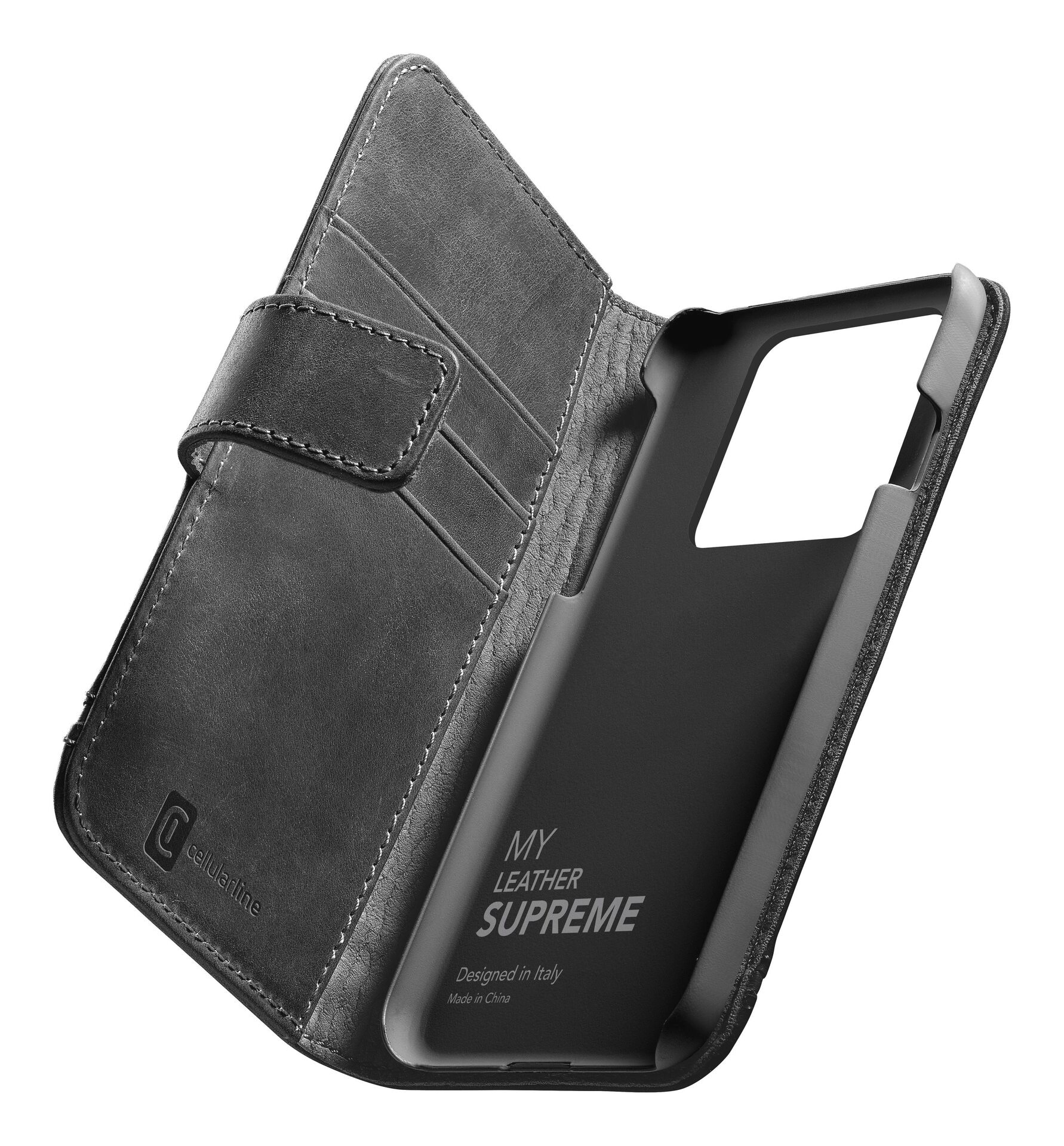 Flip Case »Cellularline Supreme Case f. iPhone 14 Pro, Black«, iPhone 14 Pro