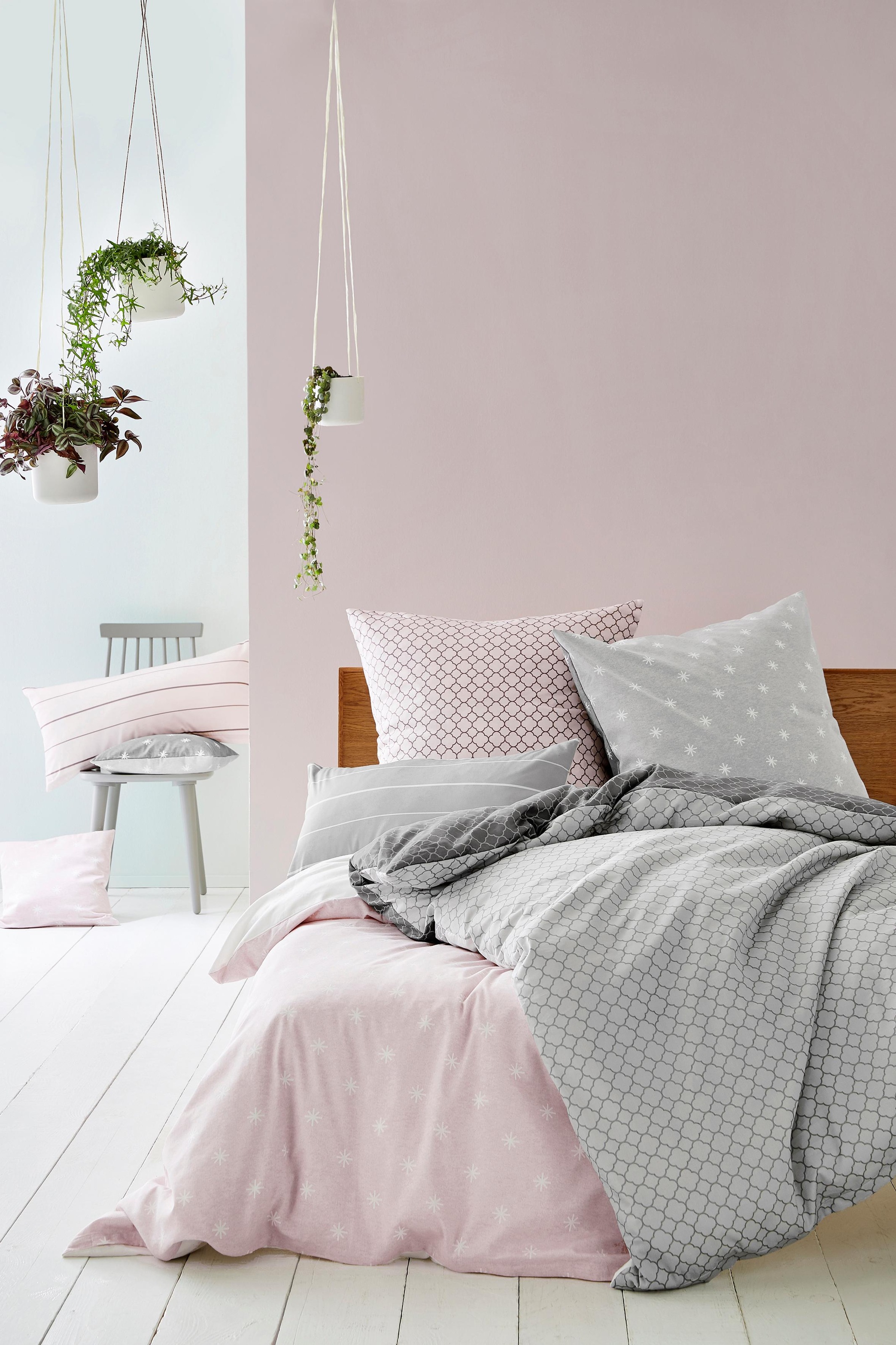 Biberna Wendebettbezug »Mix & Match, (1 St.)«, in Mako Satin Qualität, 100% Baumwolle, Bett- und Kopfkissenbezug mit Reißverschluss, Satin mit seidigem Glanz, Sommerbettwäsche, ganzjährig einsetzbar