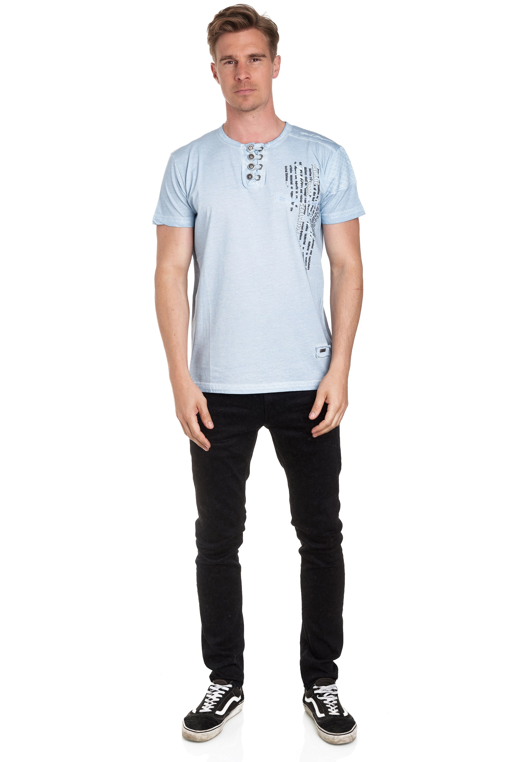 Rusty Neal T-Shirt, mit schicker Knopfleiste